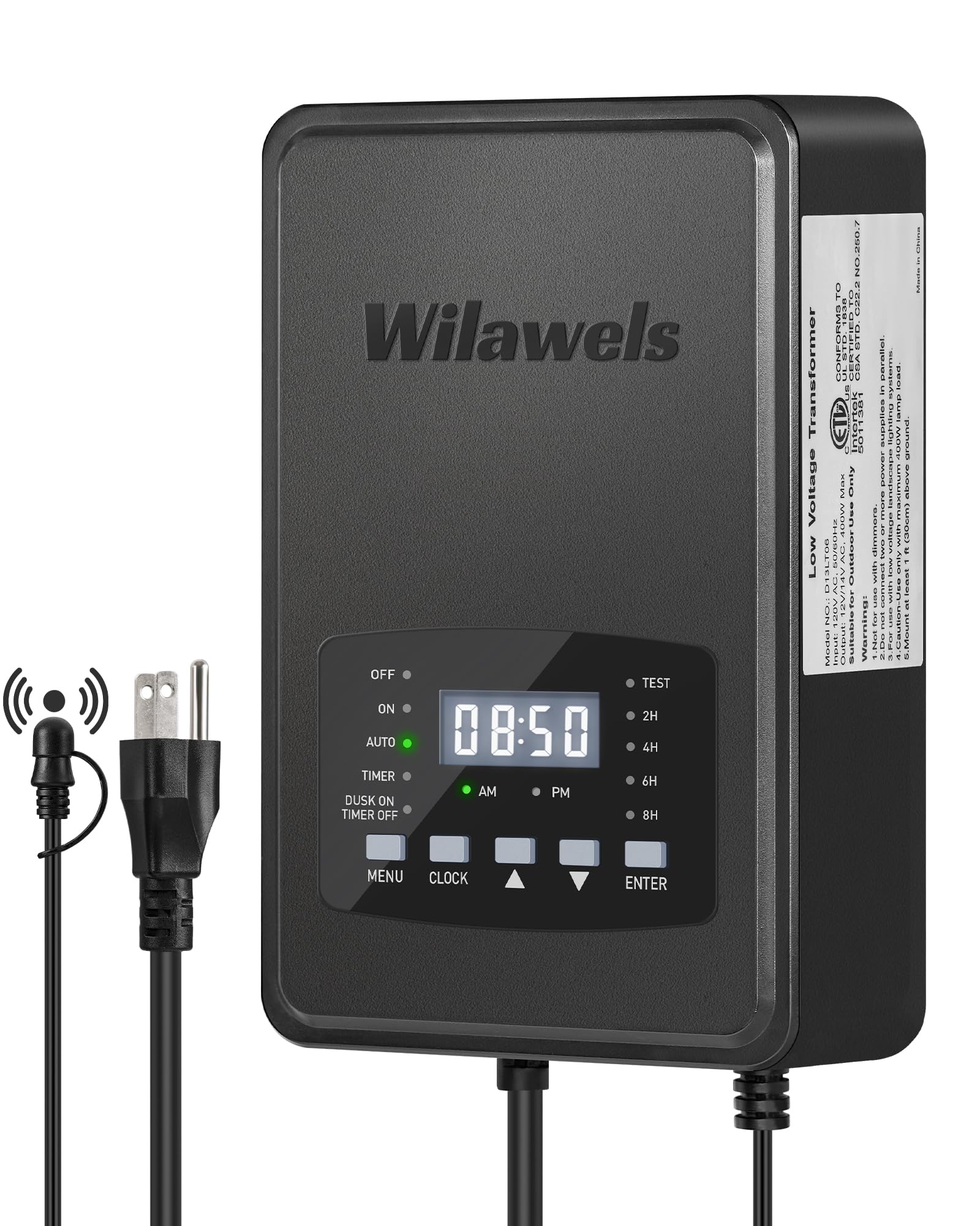 WILAWELS 400W Low Voltage Landscape Transformer  Weatherproof Outdoor Low Voltage Transformer  120V AC to 12/14V AC Landscape Lighting Transformer with Timer and Photocell Sensor  ETL Listed D13LT06N1