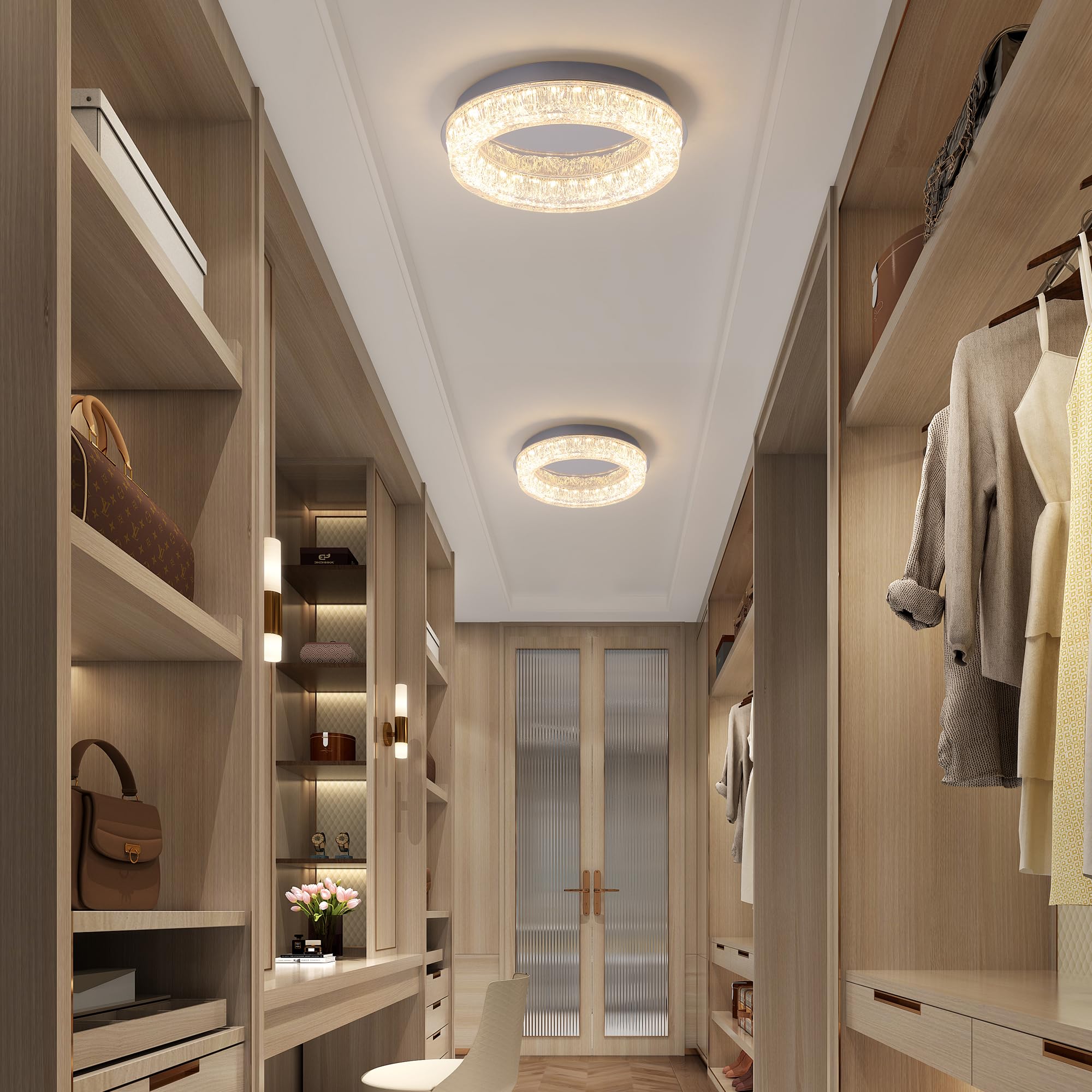 Qcyuui Flush Mount Ceiling Light 12.2In Modern Led Ceiling Light Round Led Light Fixture With Acrylic Lampshade Ceiling Lamp For Bedroom Kitchen Entryway Hallway Foyer Chrome 3000K