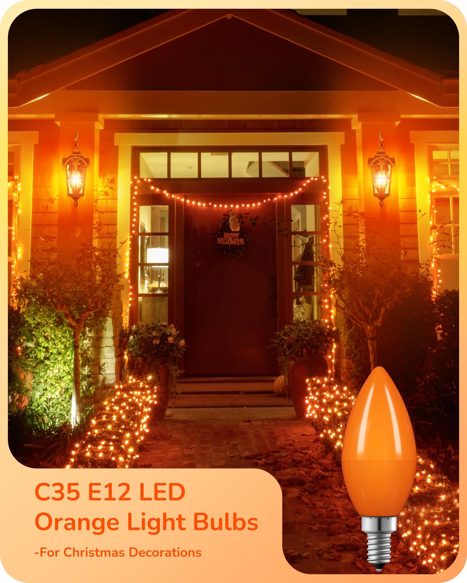 EDISHINE Halloween C35 Orange Dimmable LED Light Bulbs, E12 Candelabra Bulbs, 60 Watt Equivalent, LED Chandelier Bulb, Vintage C