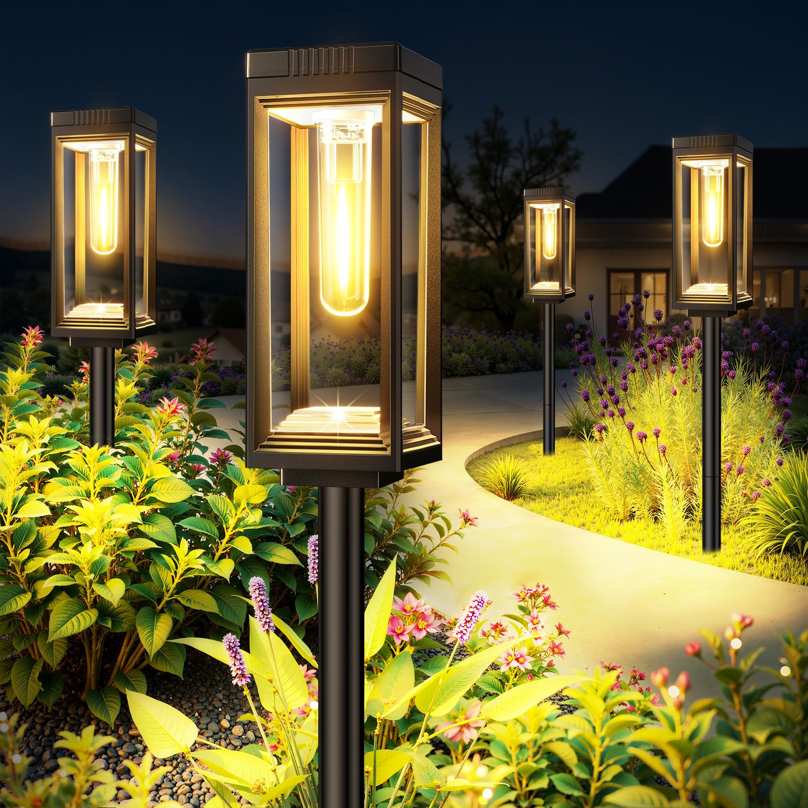 Solar Pathway Lights Outdoor Waterproof  2 Pack Outdoor Solar Lights For Yard With Reflector Cup  Auto On/Off  15+ Hours Runtime  Solar Lighting For Yard Path Lawn Walkway Driveway  Warm White