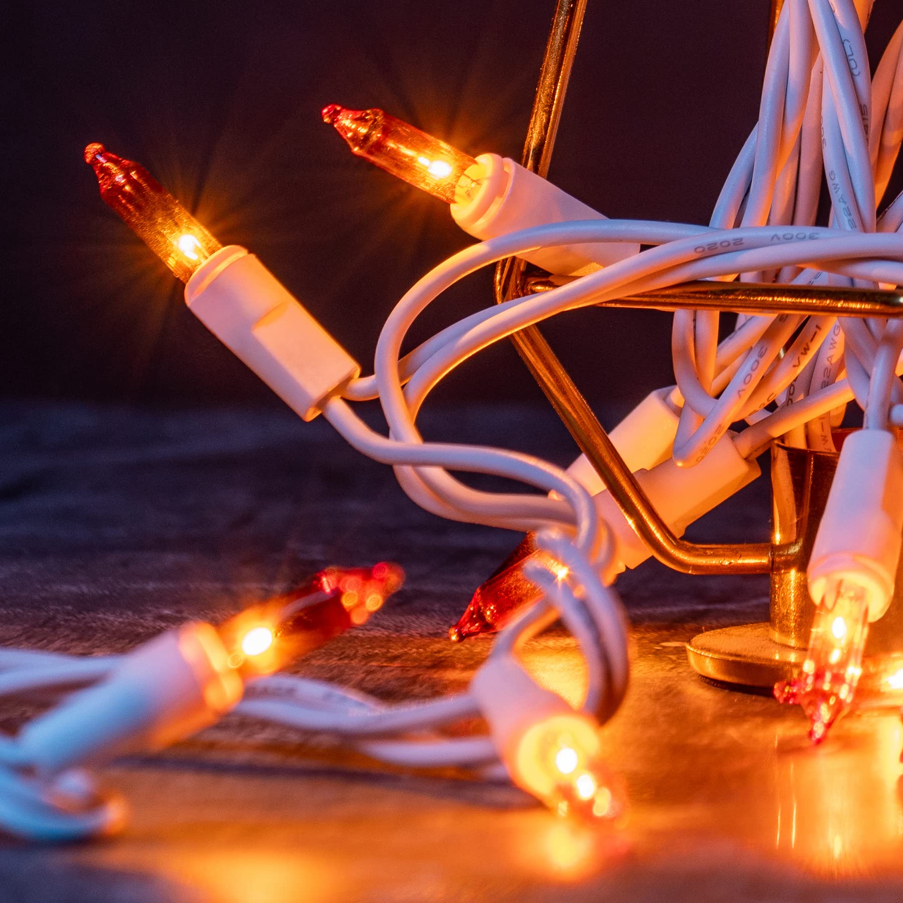 Yuletime 200 Orange Christmas Lights, Pack Of 2 Strands Of 21 Ft 100 Count Ul Certified Incandescent Mini String Light (Orange -