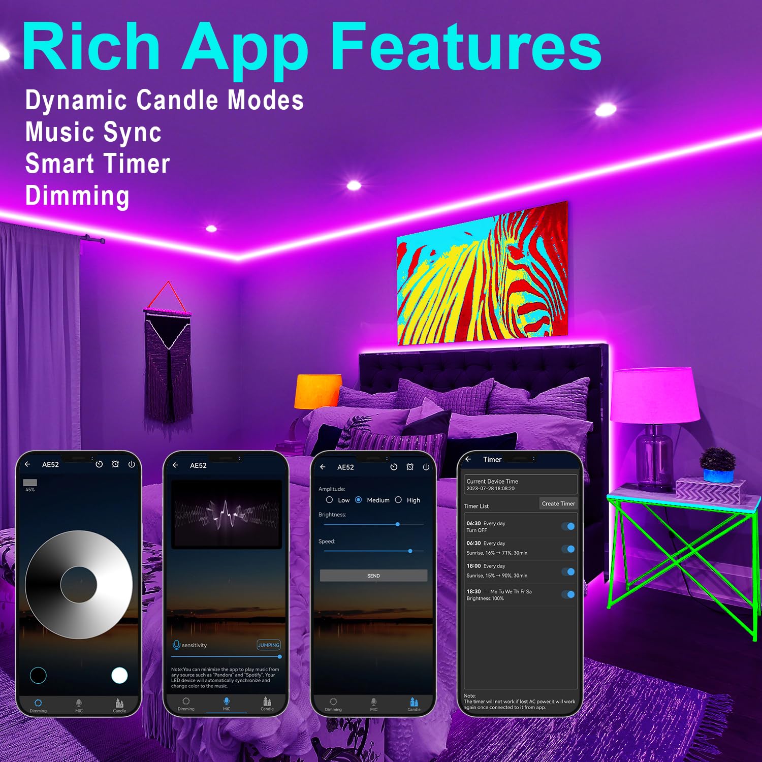 Tendist 100Ft Black Light Led Strip App Control, Black Light For Glow Party With Remote, Smart Purple Neon Blacklight Strip Adhe