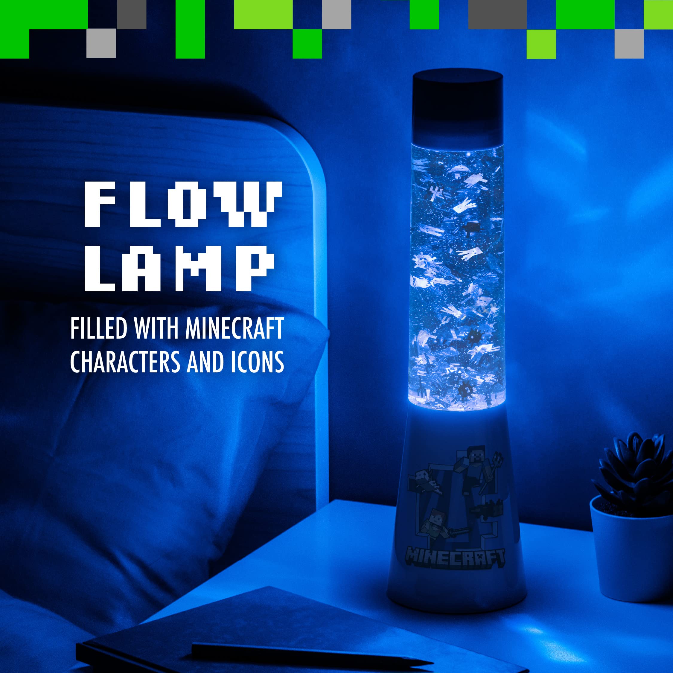 Paladone Minecraft Glitter Flow Lamp - Official Night Light, 33 cm, Kids Room Décor, Model PP10069MCF
