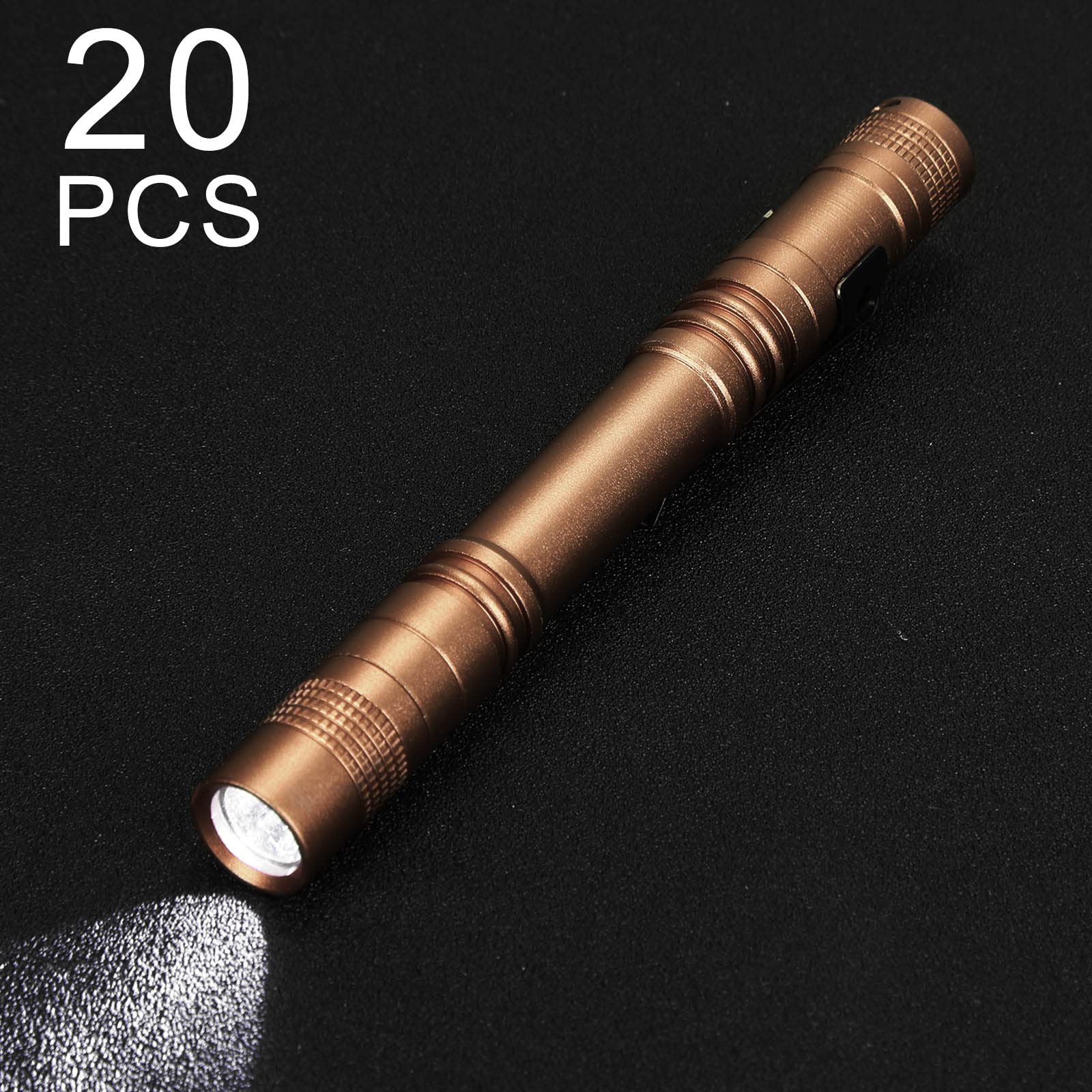 Hortsun Mini Pen Light Flashlights, 20 Pcs, 5.12 Inch, Aluminum, Brown, Pocket Size LED Torches for Fathers Day Gifts