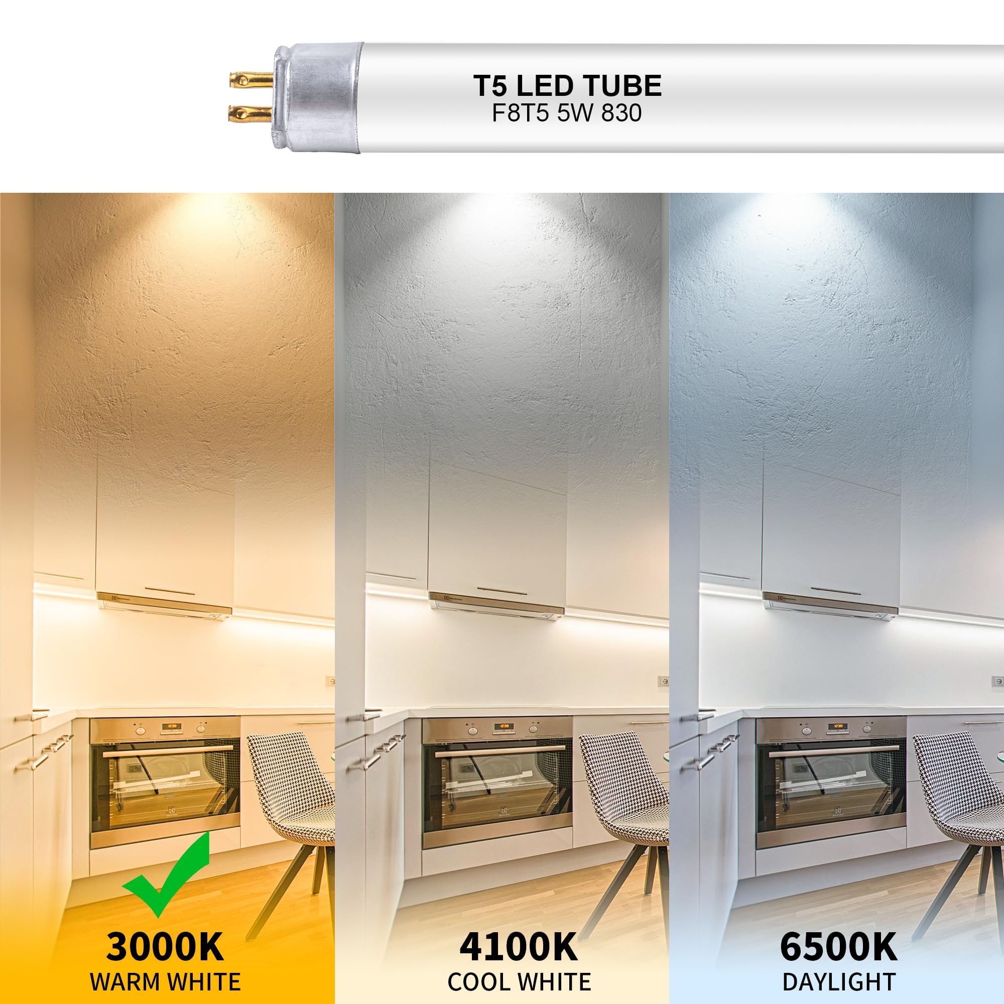 Wesome Lighting 12" F8T5/WW LED Replacement Bulbs, 5W, 3000K Warm White, T5, 4 Pack