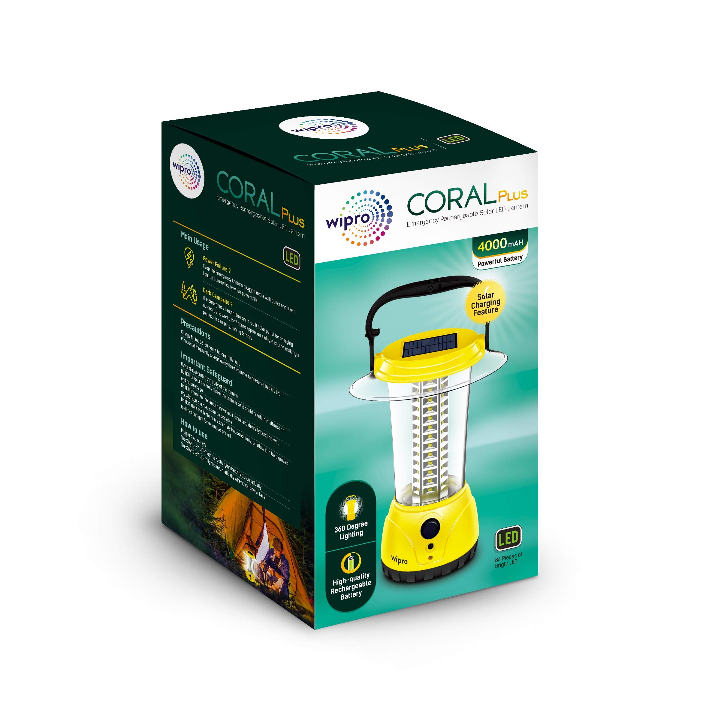 Wipro Coral Plus Rechargeable Solar LED Lantern (Pack of 1, Yellow)