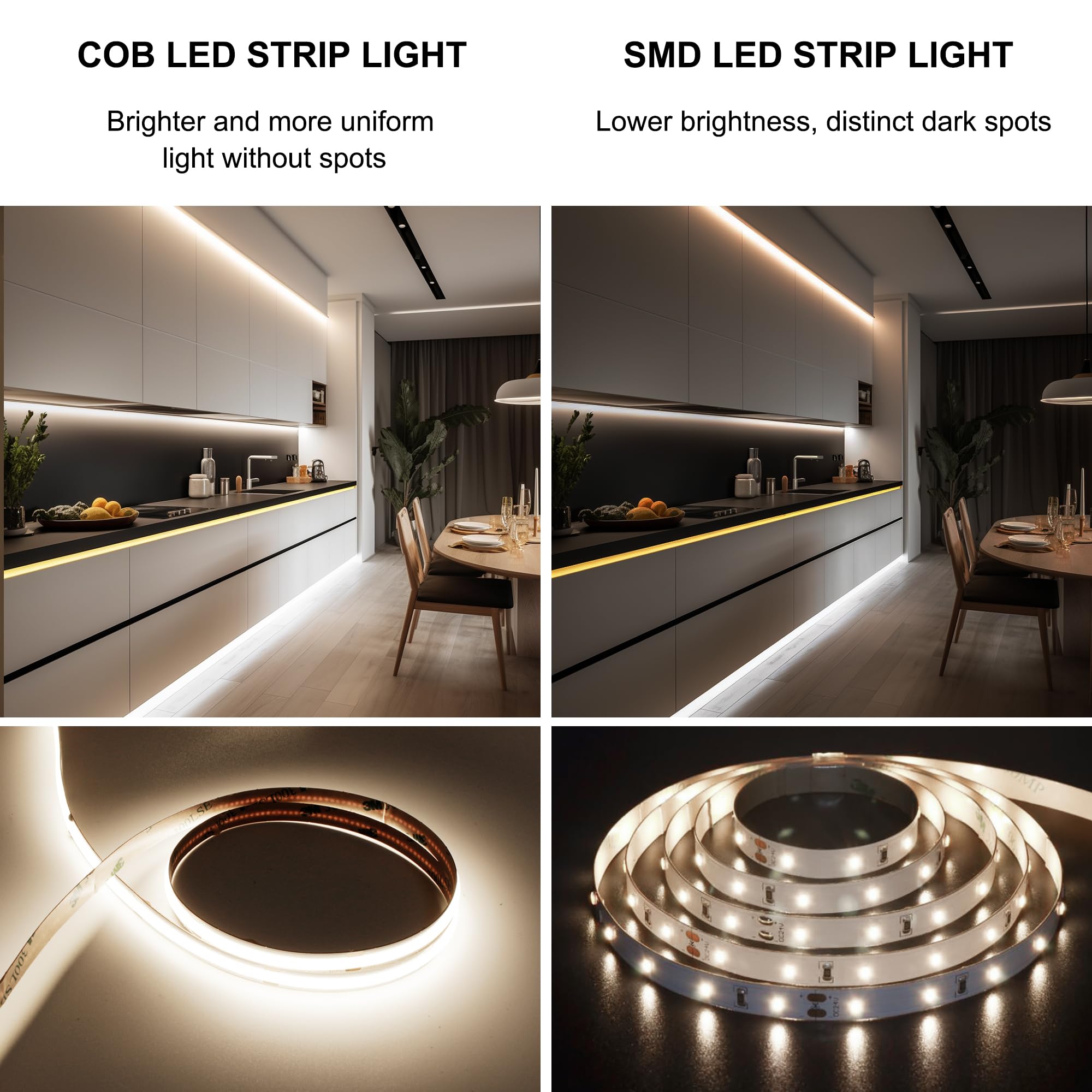 Pandery Cob Led Strip Lights 5M,Touch Dimmable Led Strips,16.4Ft Led Tape Lights With Cri90+,4000K Natural White Led Lights,1600