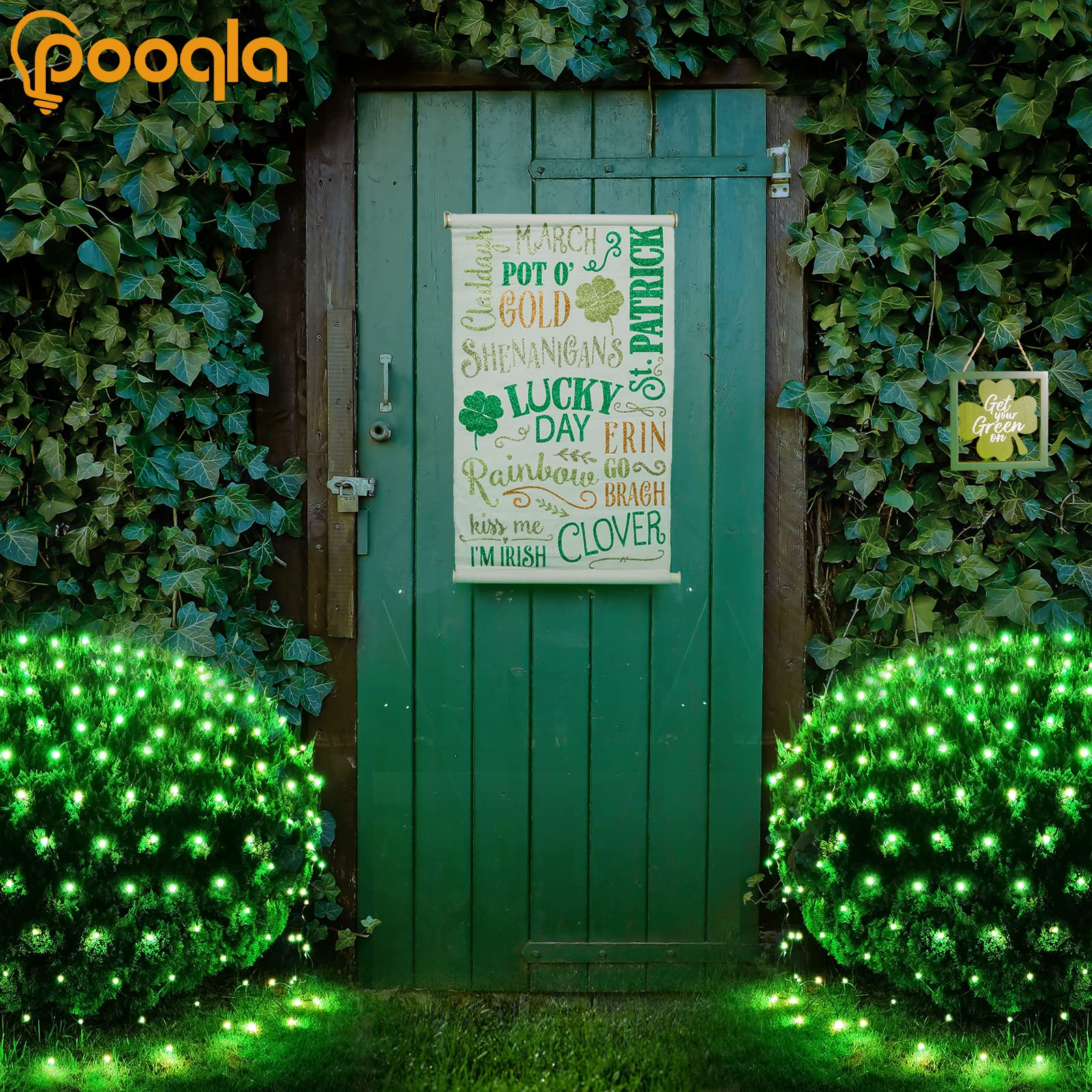 Pooqla 300 LED Outdoor Green Net Lights, 14.8x4.9 ft, Connectable Waterproof Fairy Lights for Halloween and Christmas Decor