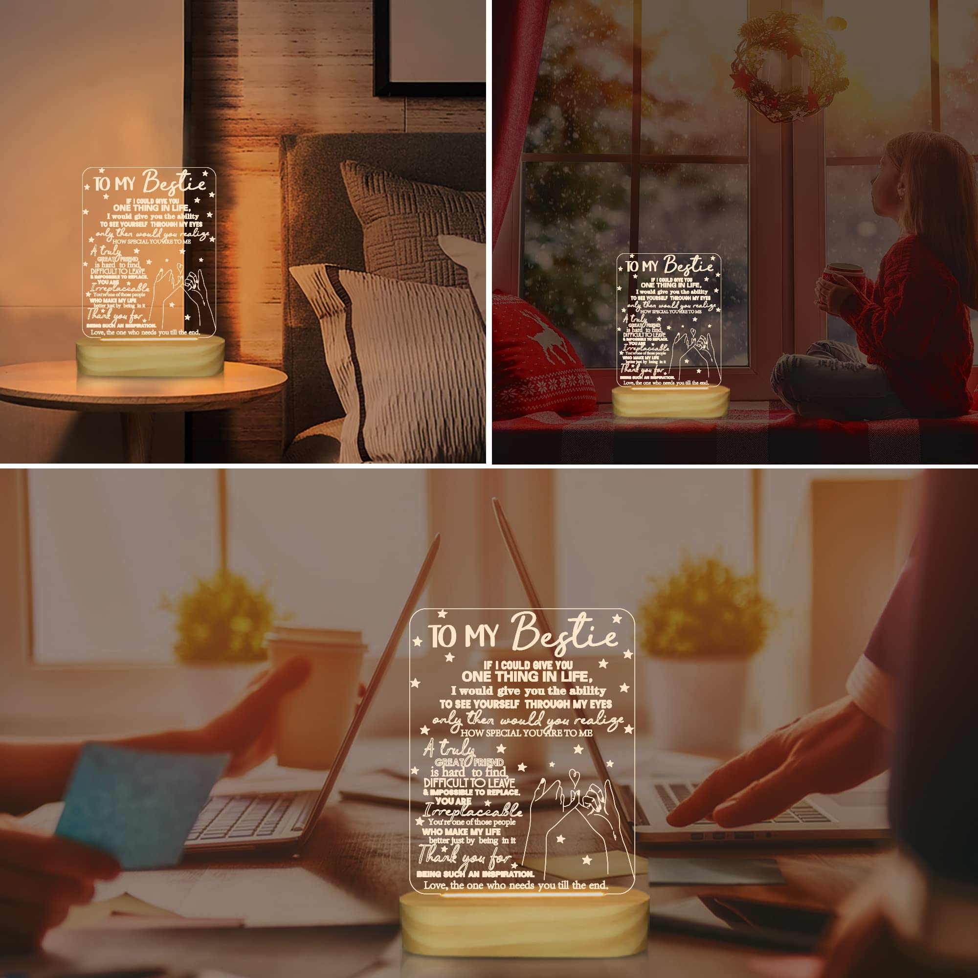 Lightzz 3D Illusion Lamp - "I Love You" Night Light, Yellow Wooden Table Lamp for Best Friends, BFF Birthday Gift, Model BHDBDH180