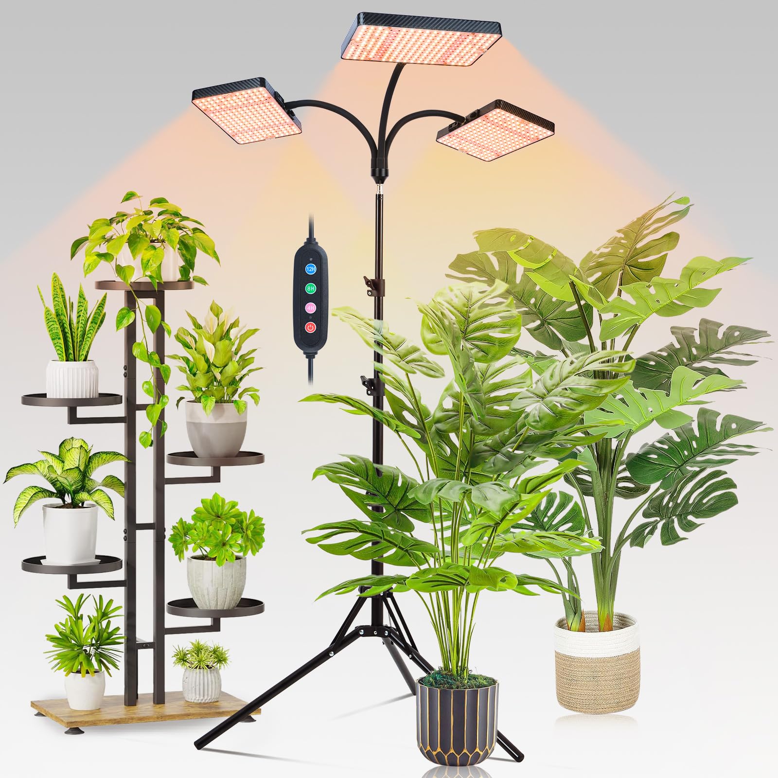 3-Head Grow Light with Stand 75W, FECiDA 2025 Grow Lights for Indoor Plants, Full Spectrum LED Plant Grow Light for Houseplants,