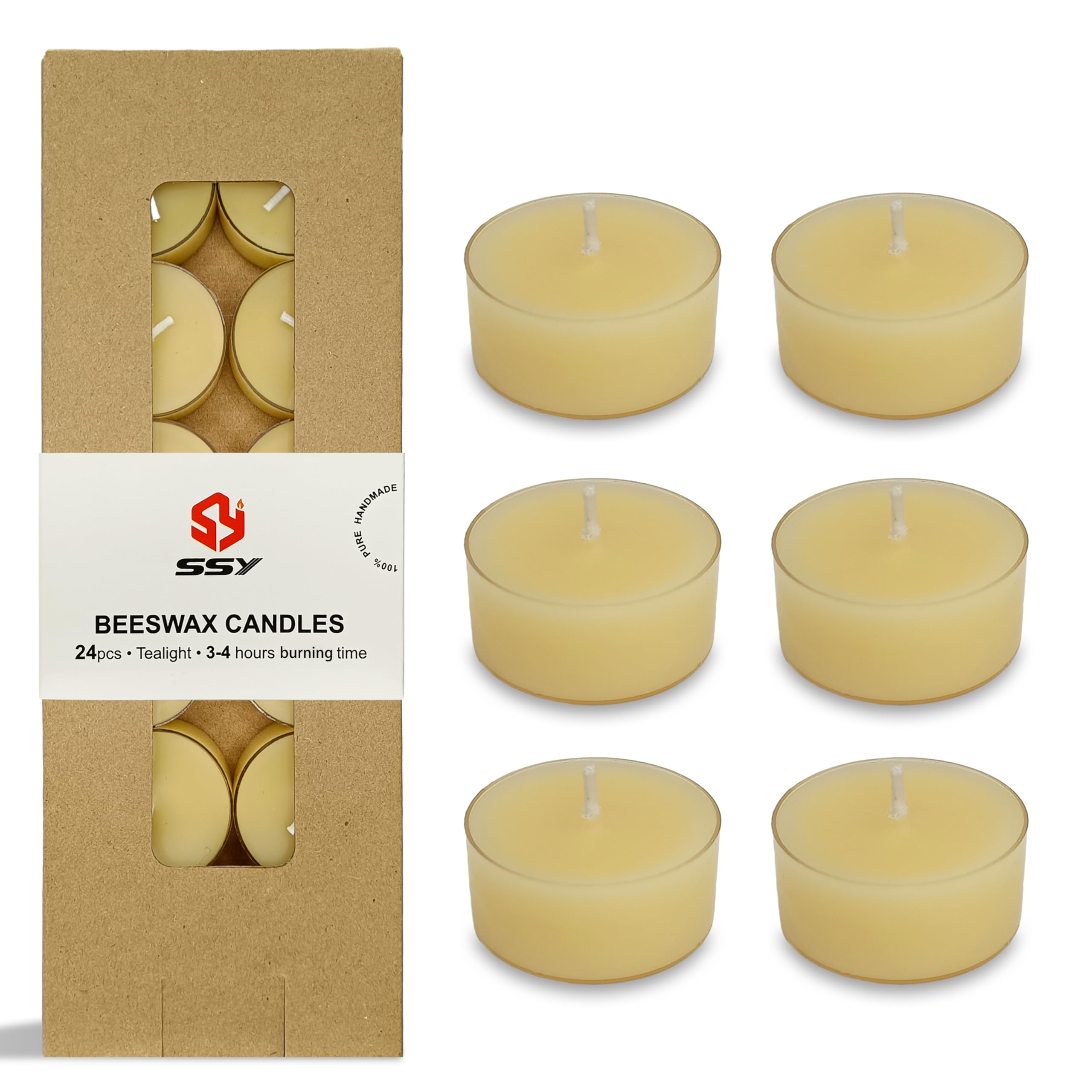 Tea Lights Candles Vanilla Scented Clear Cup Handmade 24 Pack Tea Candle Long Burning Smokeless Tealight Candle for Wedding Home Dinner Decor(Yellow)