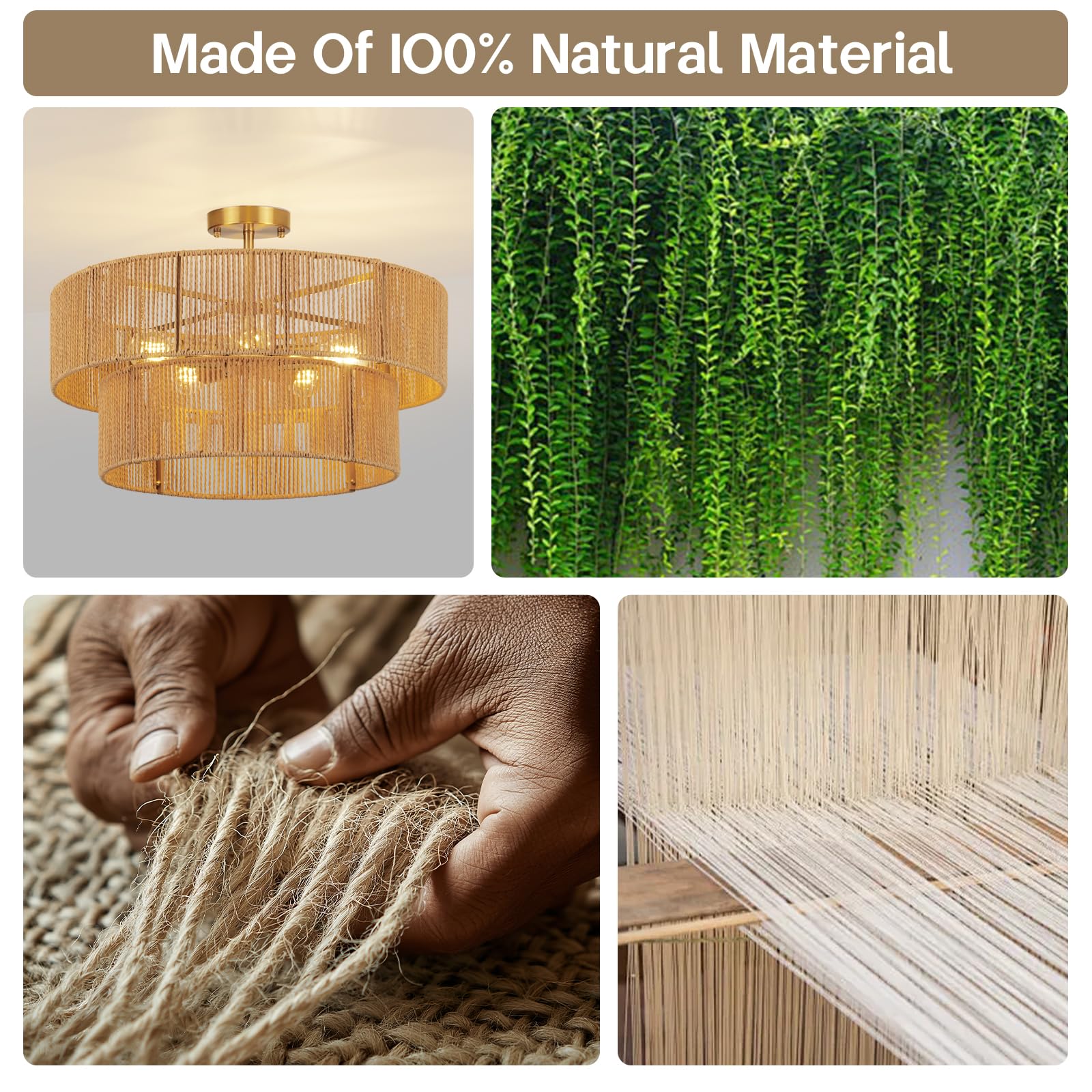 Clarsyne 22  Boho 2-Tier Rattan Ceiling Light Fixture  5-Light Flush Mount Woven Chandelier For Bedroom  Dining Room  Kitchen  Entryway  Living Room  Rustic Gold Lighting