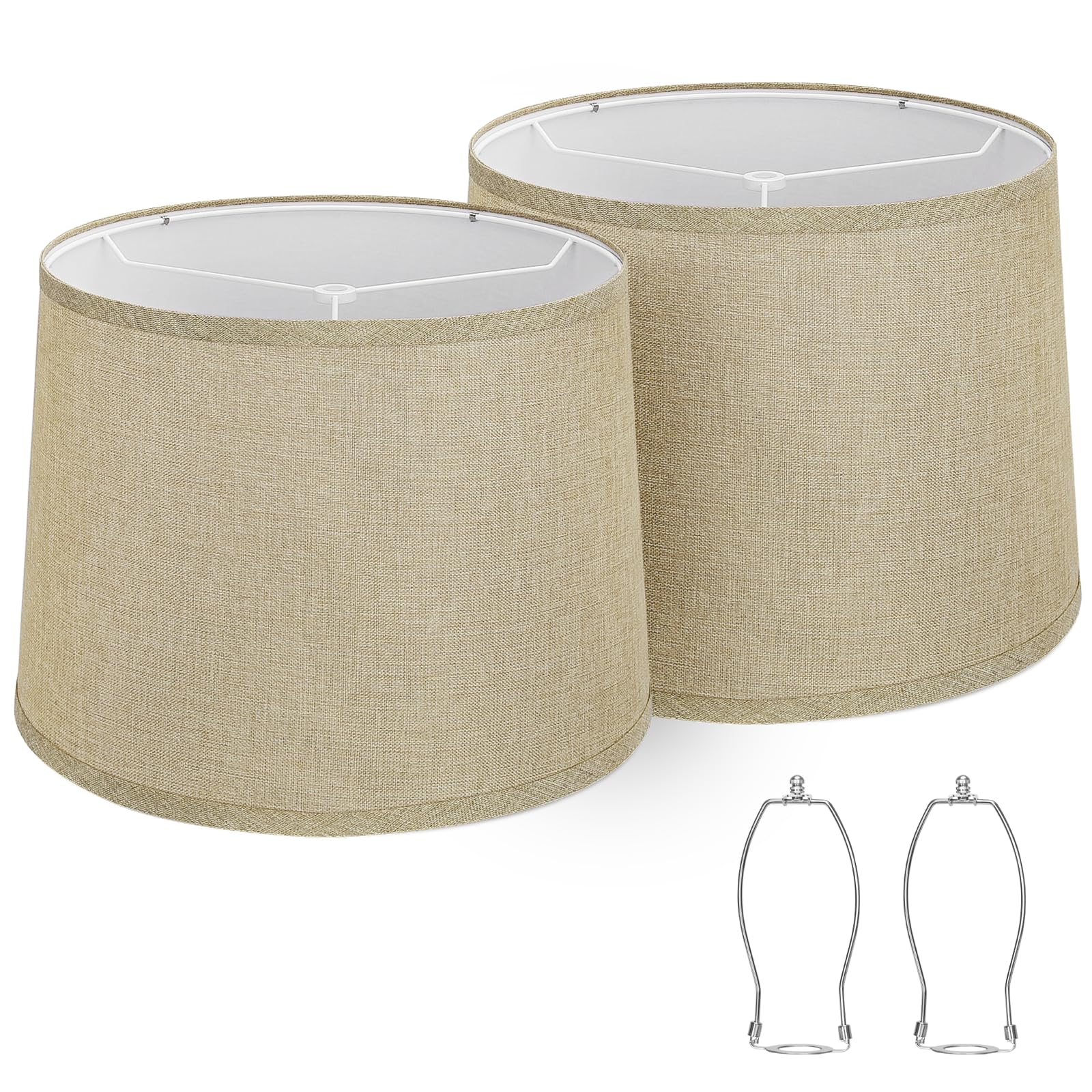 Seaside Village Drum Lampshades Set of 2, 11.6in Top x 12.6in Bottom x 9.8in High, Fabric, Farmhouse Brown, Model S