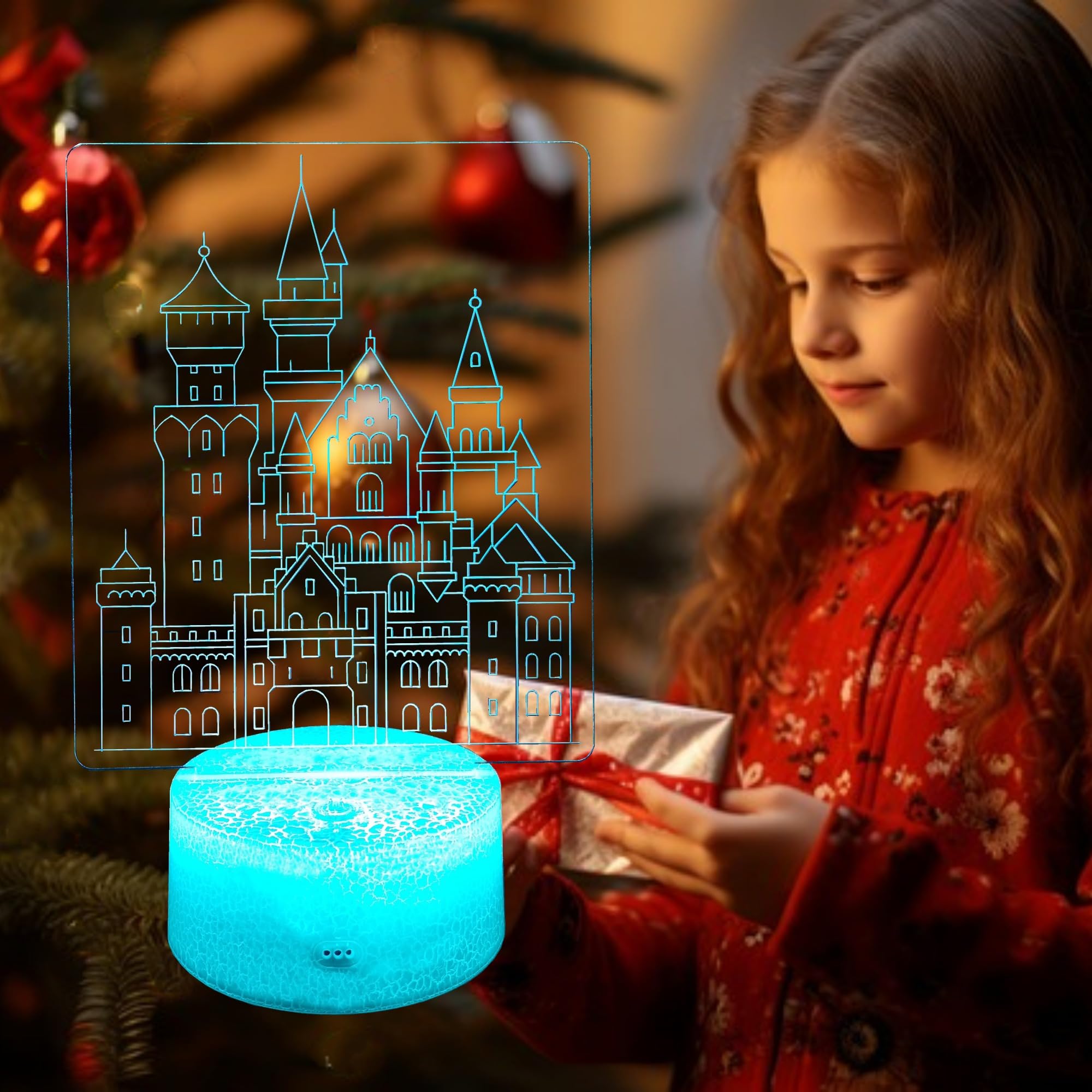 Kenmaca Night Light Princess Castle For Girls Bedroom, 3D Illusion Lamp, 2 Patterns 16 Colors Changing Dimmable Room D  Cor, Sma