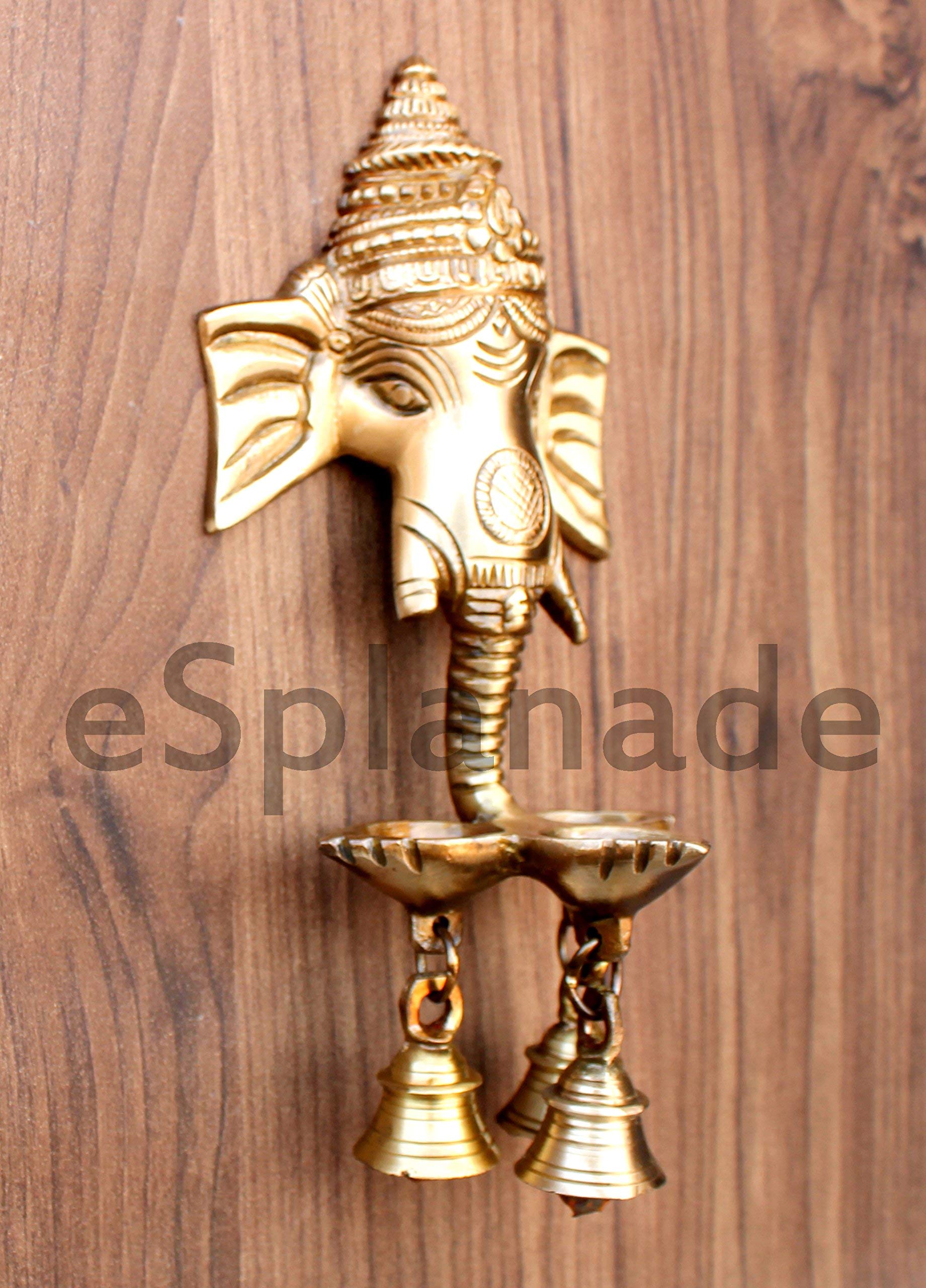 eSplanade Brass Ganesha Wall Hanging Deepak with Bells, 9.5in, Gold, Model: BrassLadduGopal