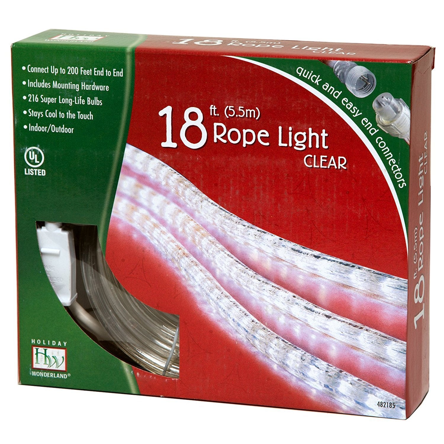 Holiday Wonderland 482185 18-Foot Clear Rope Light Set