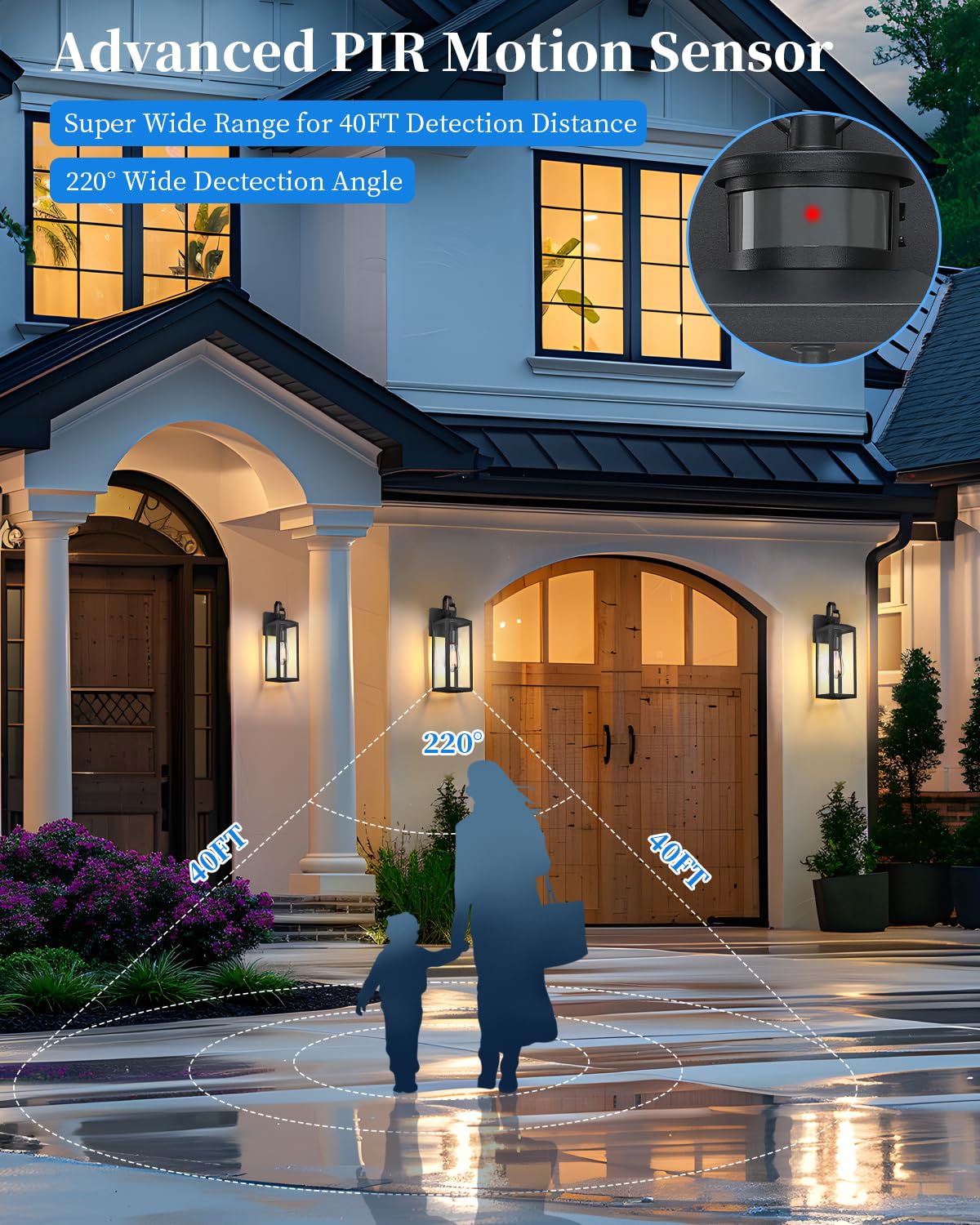 17'' Motion Sensor Outdoor Lights Wall Mount, Dusk To Dawn Exterior Light Fixture, Waterproof Anti-Rust Porch Light Outside Wall