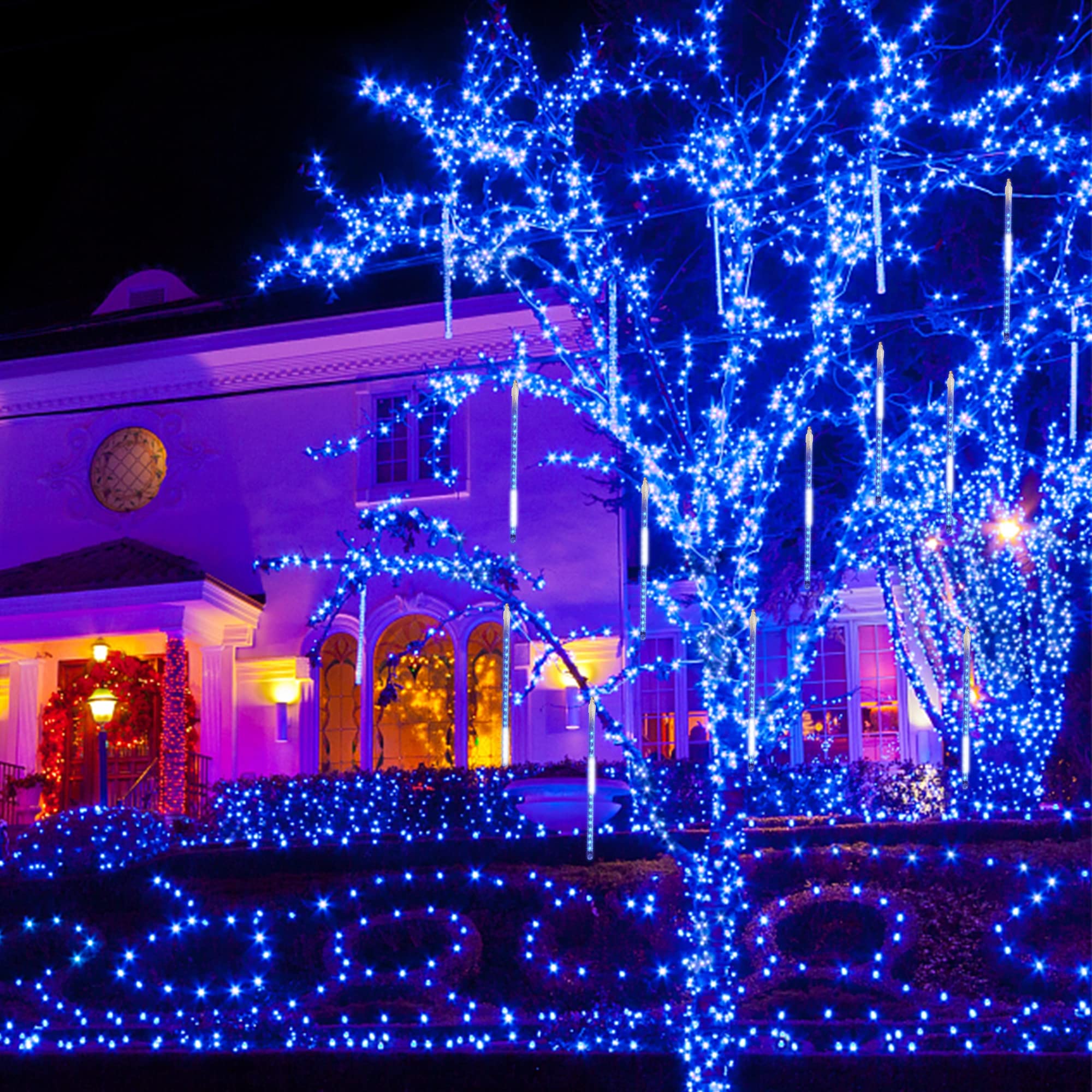 Ljlnion 12 Inch Meteor Shower Lights, 288 Led Blue Icicle Lights, Connectable Raindrop Decor For Christmas, Weddings, And Parties