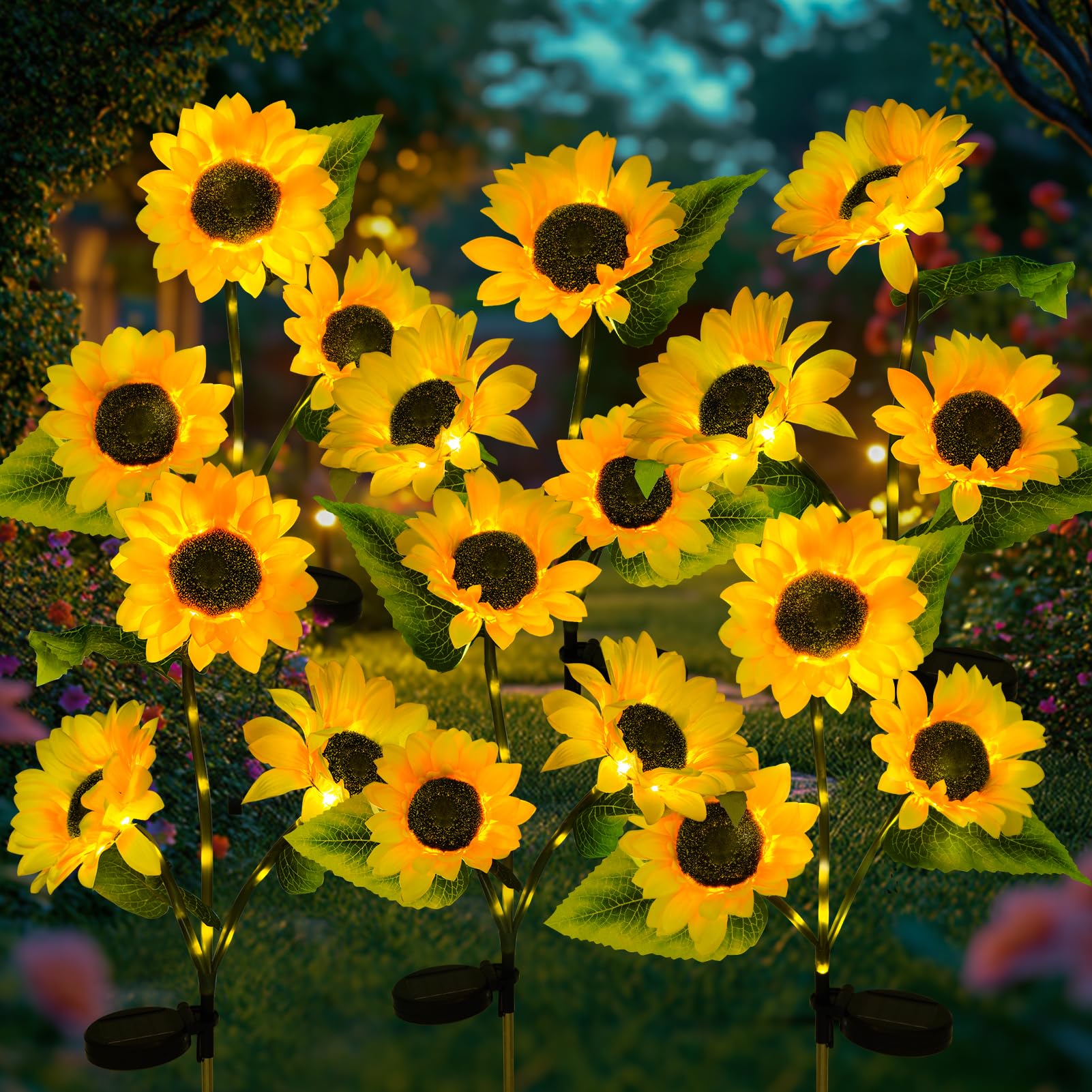 ILLUMINEW 6-Pack Solar Sunflower Garden Lights Outdoor 18 LED Flowers - Waterproof Long-Lasting Solar Patio Lights, Outdoor Deco