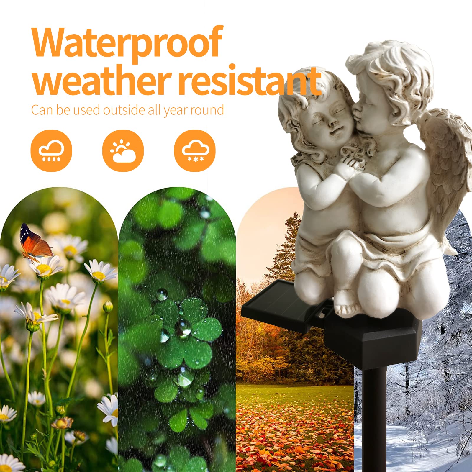 Qh & Garden Angel Solar Garden Light - Led Waterproof Angel Light For Garden, Balcony, Yard, Lawn, Pathway, Walkway - Garden Solar Powered Outdoor Decor, Memorial Gifts