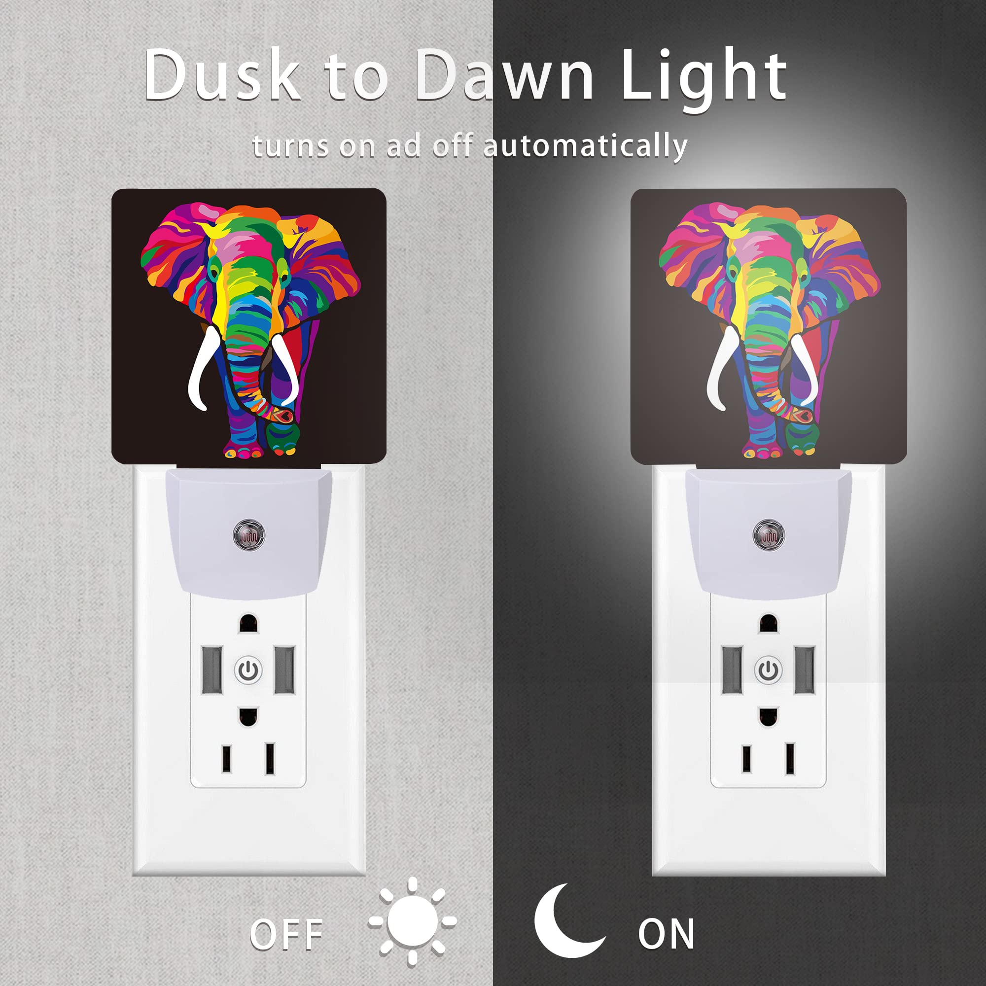 Oeaskly Elephant Night Light,Colorful Elephant Plug-In Night Lights With Dusk-To-Dawn Sensor For Stairway/Hallway/Kitchen Sleep