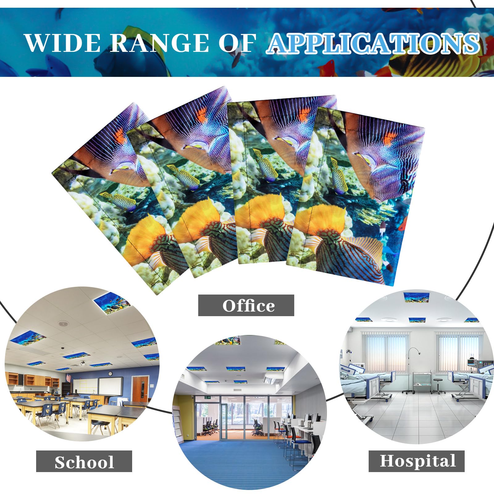 VIHOSE Fluorescent Light Covers, 4 Pcs, Magnetic Filters, Reduce Glare, 2x2 Feet, Polyvinyl Chloride, Sea Color, Model FLC-001
