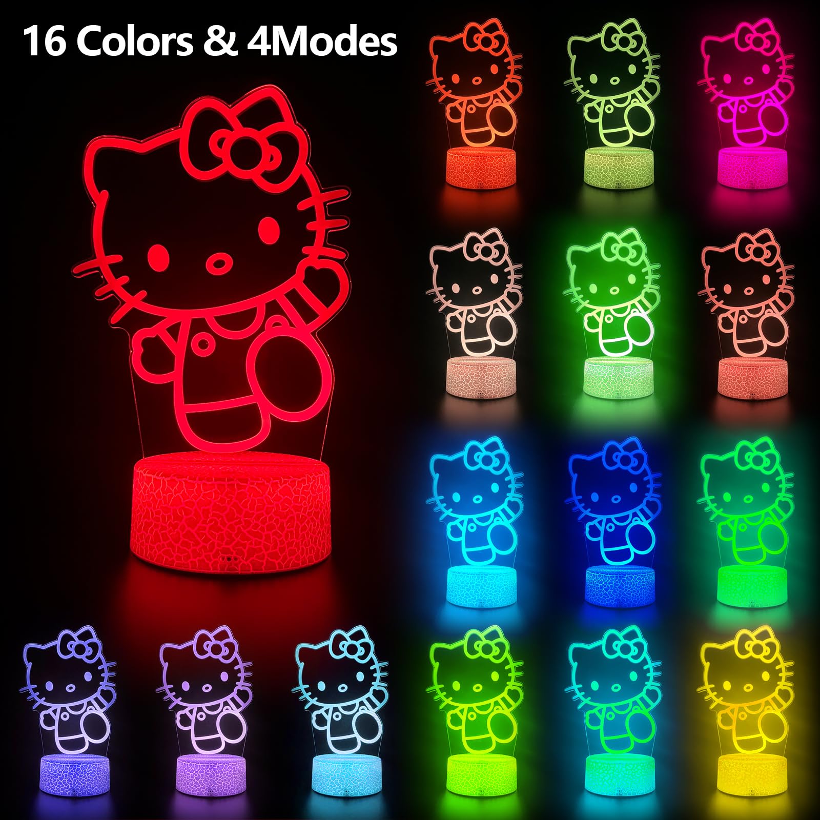 AIHYING Cat Night Light - Cute 16 Color Changing Kitty Lamp with Remote & Timer, Perfect Kids Gift for Christmas & Birthday