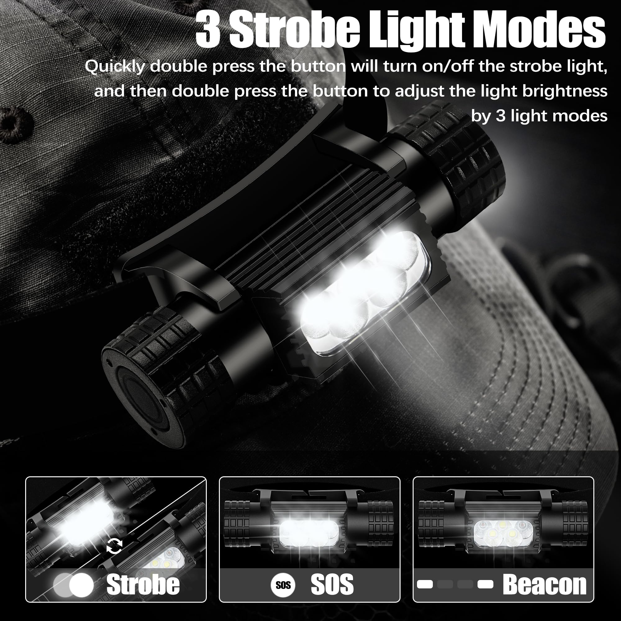 Headlamp Rechargeable, 2000 Lumen Super Bright Led Head Lamp For Adults, Ip67 Waterproof Rechargeable Headlight With 9 Modes, He