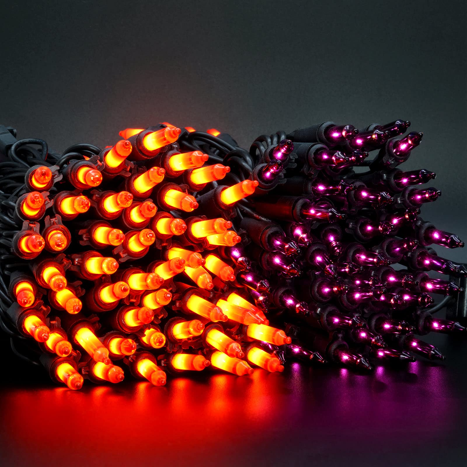 Yuletime Orange & Purple Halloween Lights With Black Wire, 66 Feet 200 Count Ul Certified Christmas String Lights, Pack Of 2 Set