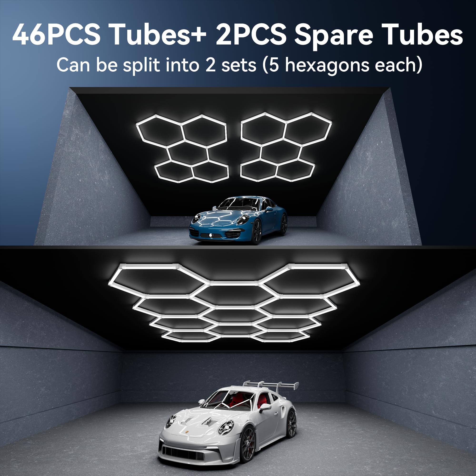 Modern 11 Hexagon Led Garage Light  Ultra-Bright 6500K Natural White  11 Grids For Garage  Mall  Shop  And Auto Detailing.