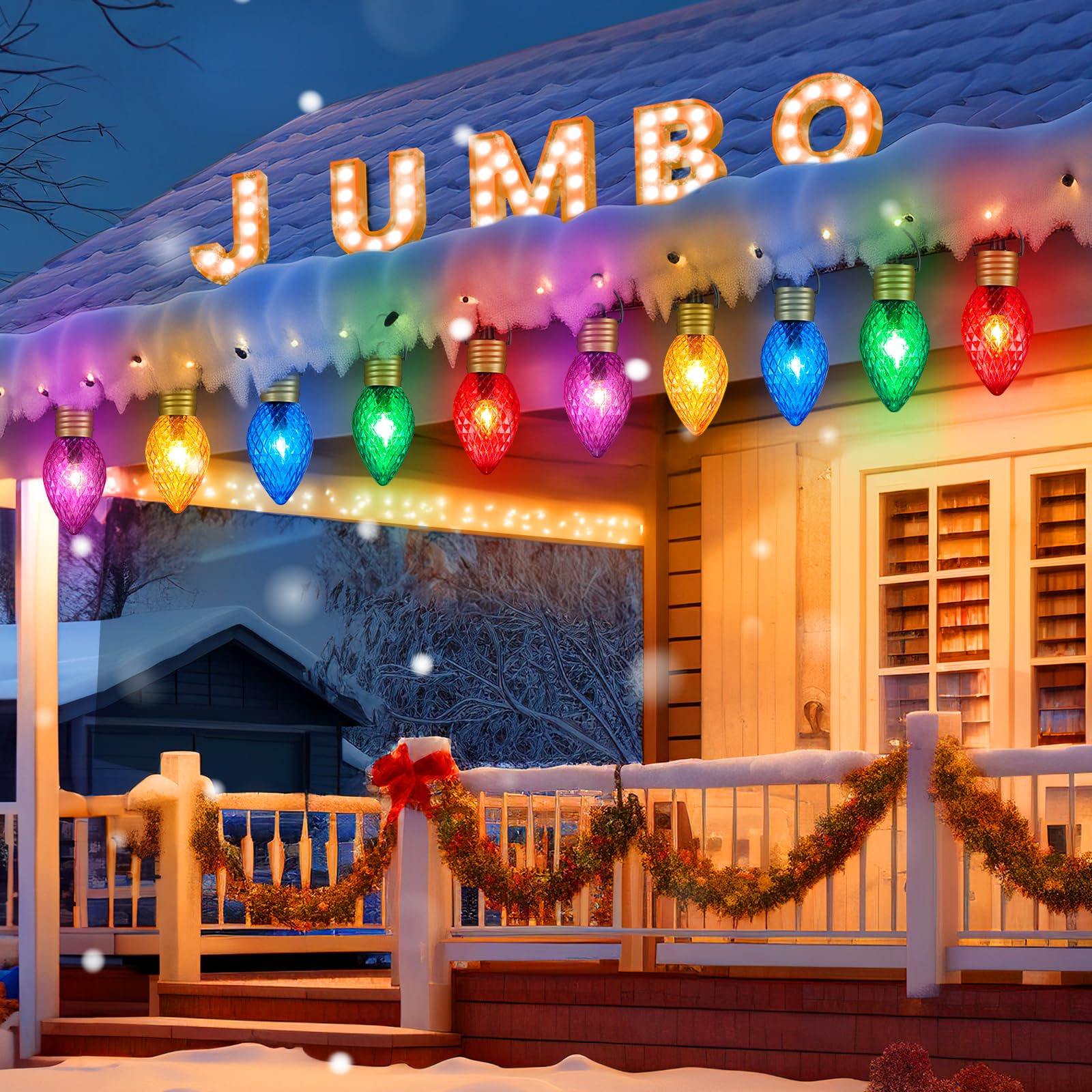 Strawberry Jumbo Lights C9 Christmas Pathway Lights Outdoor - 2 Pack 10.5 Feet 5 Lights C9 Walkway Lights, C7 Lights Covered Jum
