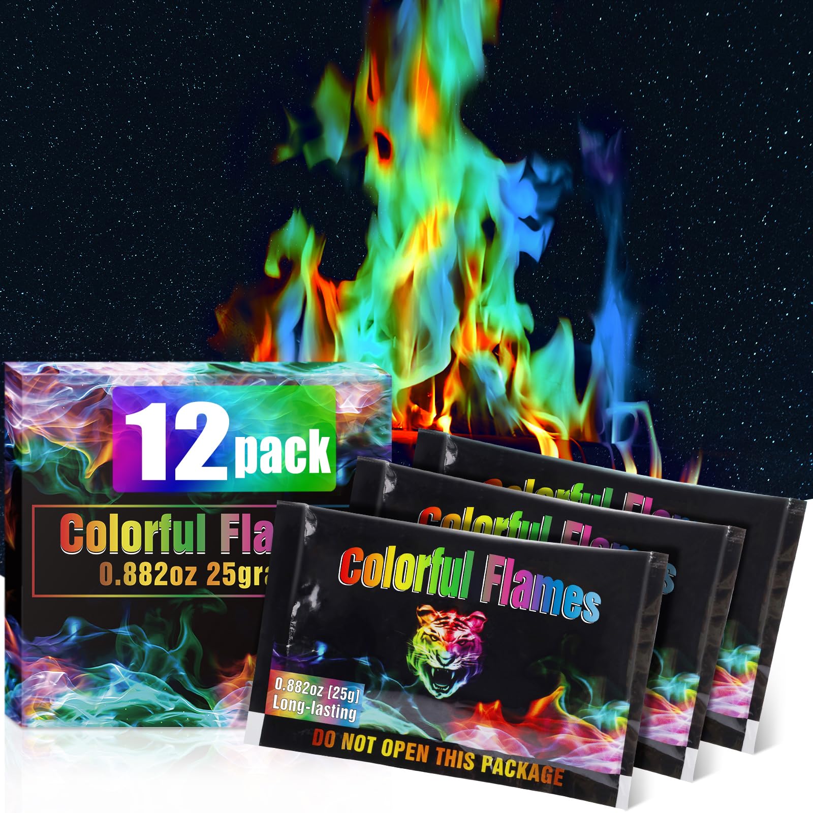 Fire Color Changing Packets [12Pack],Color Fire Packets For Outdoor Campfires, Fire Pits, Fireplaces, Colorful Flames, Long Burn Time, Safe, Magic For Child