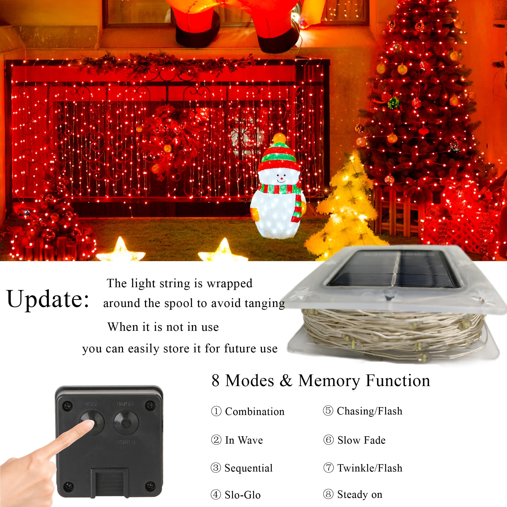 Joomer Solar Christmas Lights Outdoor, 2Pack Total 80Ft 240Led 8 Modes Solar Fairy Lights, Waterproof String Lights For Christmas Decoration (Red)