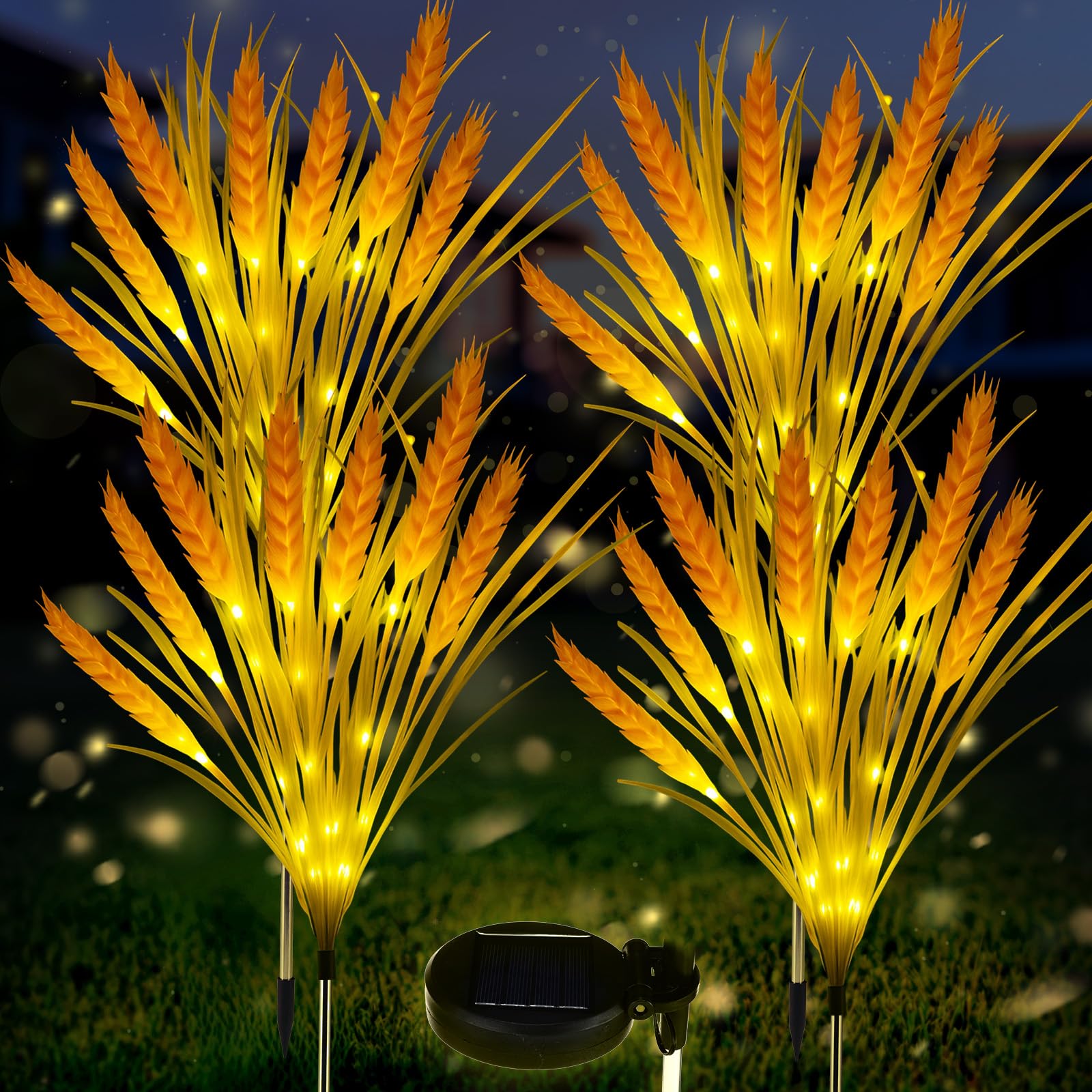 Rossesay 4 Pcs Thanksgiving Solar Lights Decorative Fall Outdoor Garden Autumn Solar Flowers Lights with 28 Realistic Wheat Ears