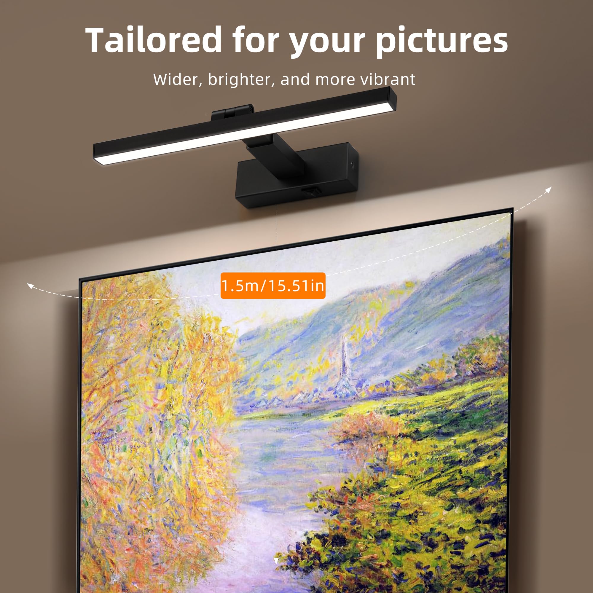 ZitoStory 16" Battery Operated Dimmable Wall Picture Light, Black, LED Adjustable Sconce with Remote, Model 7118, Aluminum