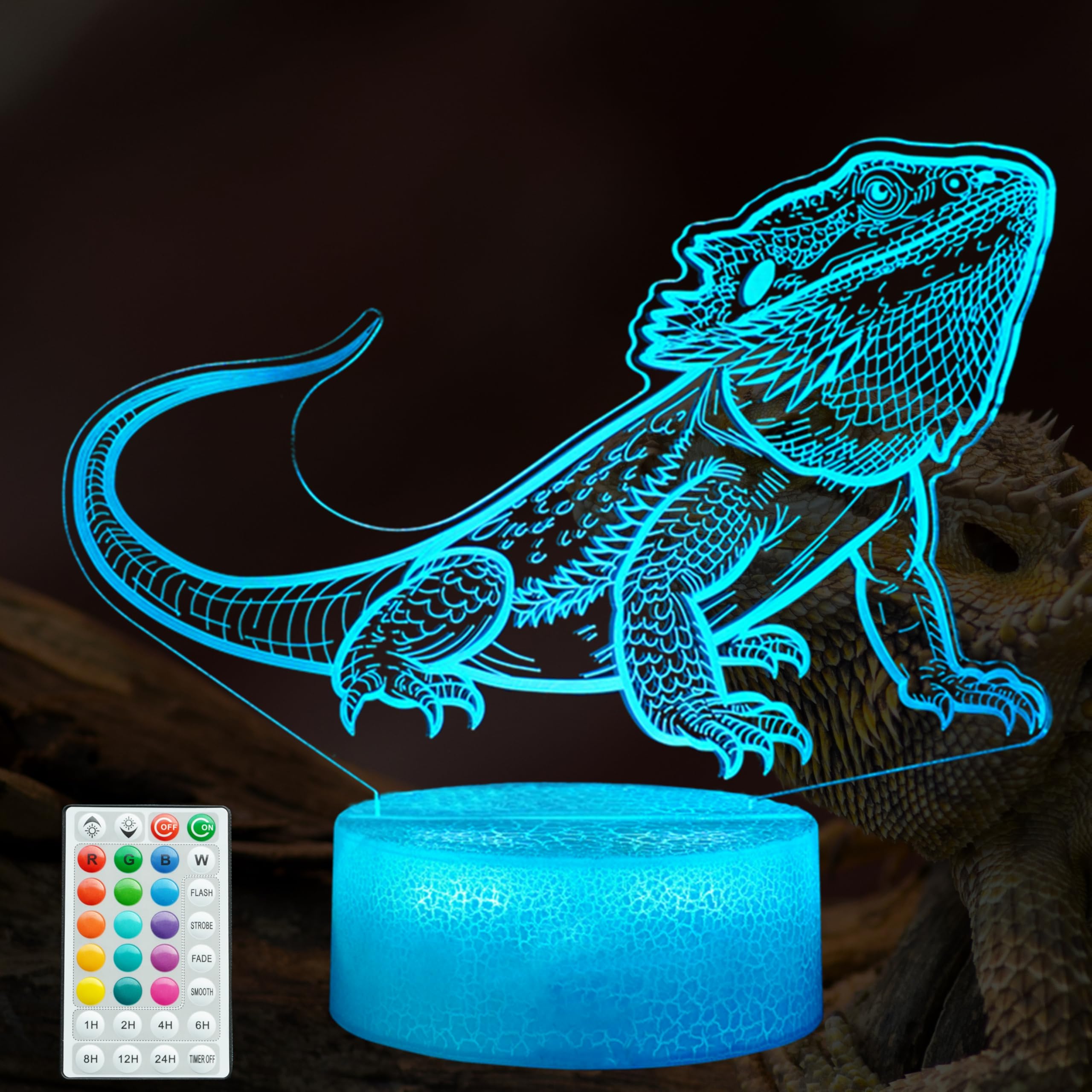 Posshe Bearded Dragon Night Light  Bearded Dragon Gifts  3D Illusion Night Light With 16 Colors Changing  Remote Control With Timer  Kids Room Decoration For Holiday Birthday Christmas