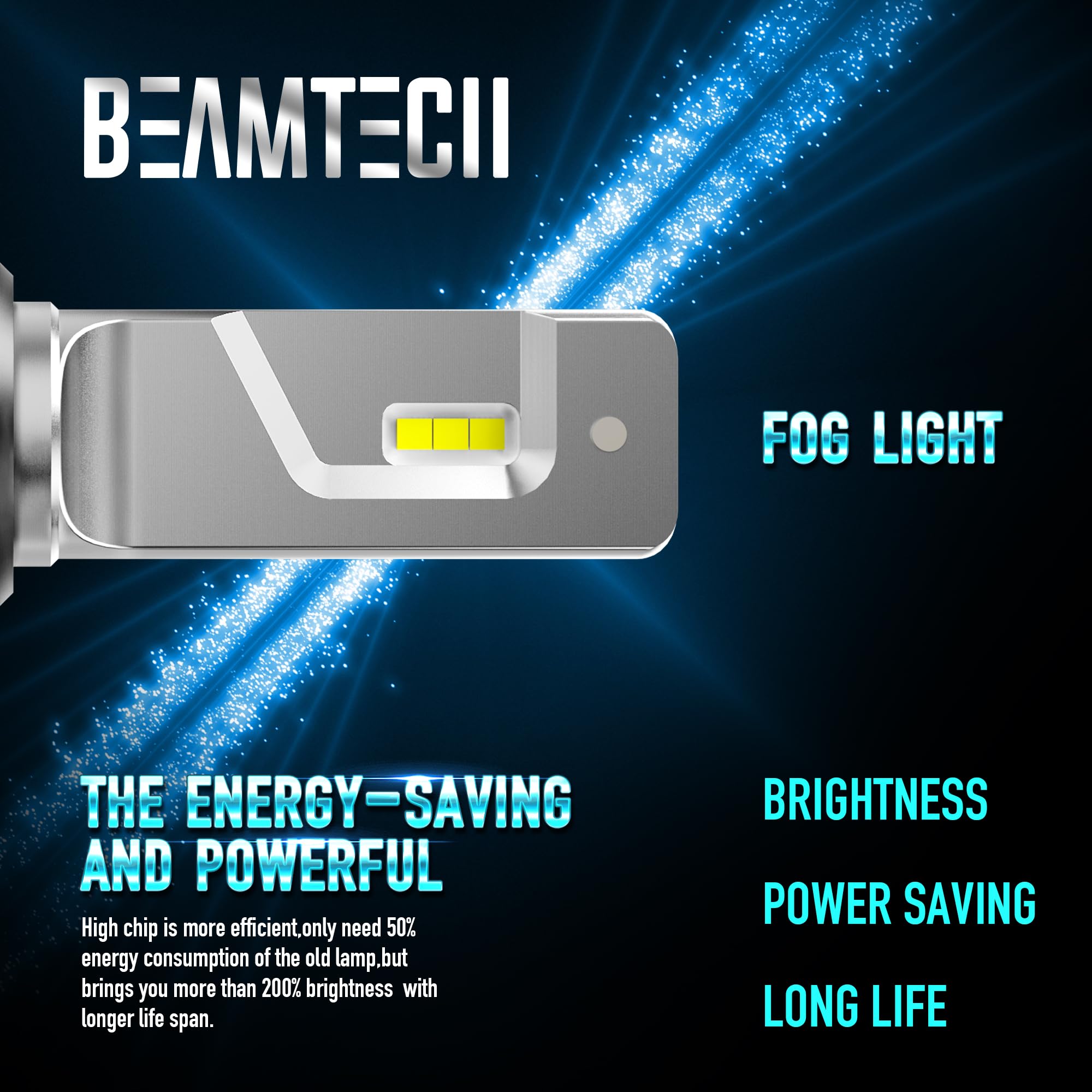 BEAMTECH 9005 HB3 Fog Bulbs, 6500K CSP Chips, Small Size, Aluminum Heatsink