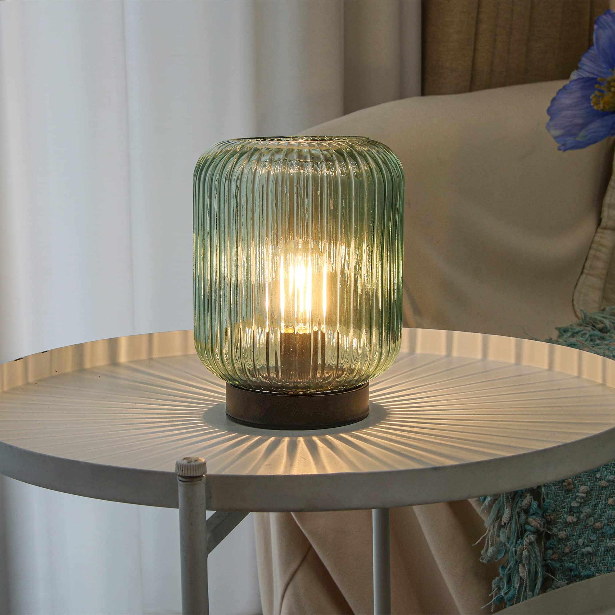 Lusharbor Battery Operated Lamp, Cordless Table Lamps For Home Decor, Battery Powered Nightlight With Led Bulb, Decorative Glass