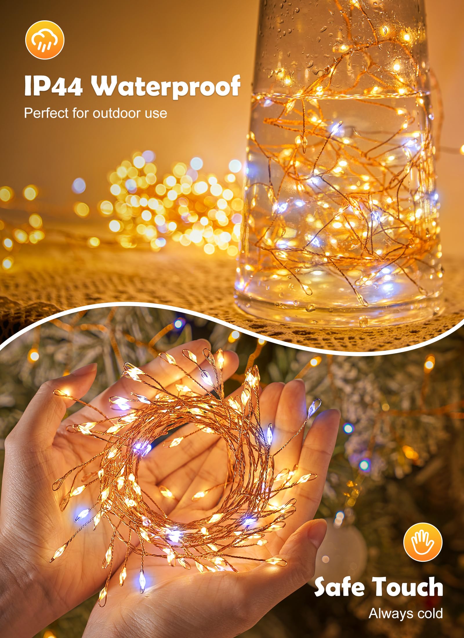 SmartDawn 10FT 200LED Breathing Fairy Lights, Warm White & Cool White, Copper, Waterproof String Lights for Indoor & Outdoor Decor