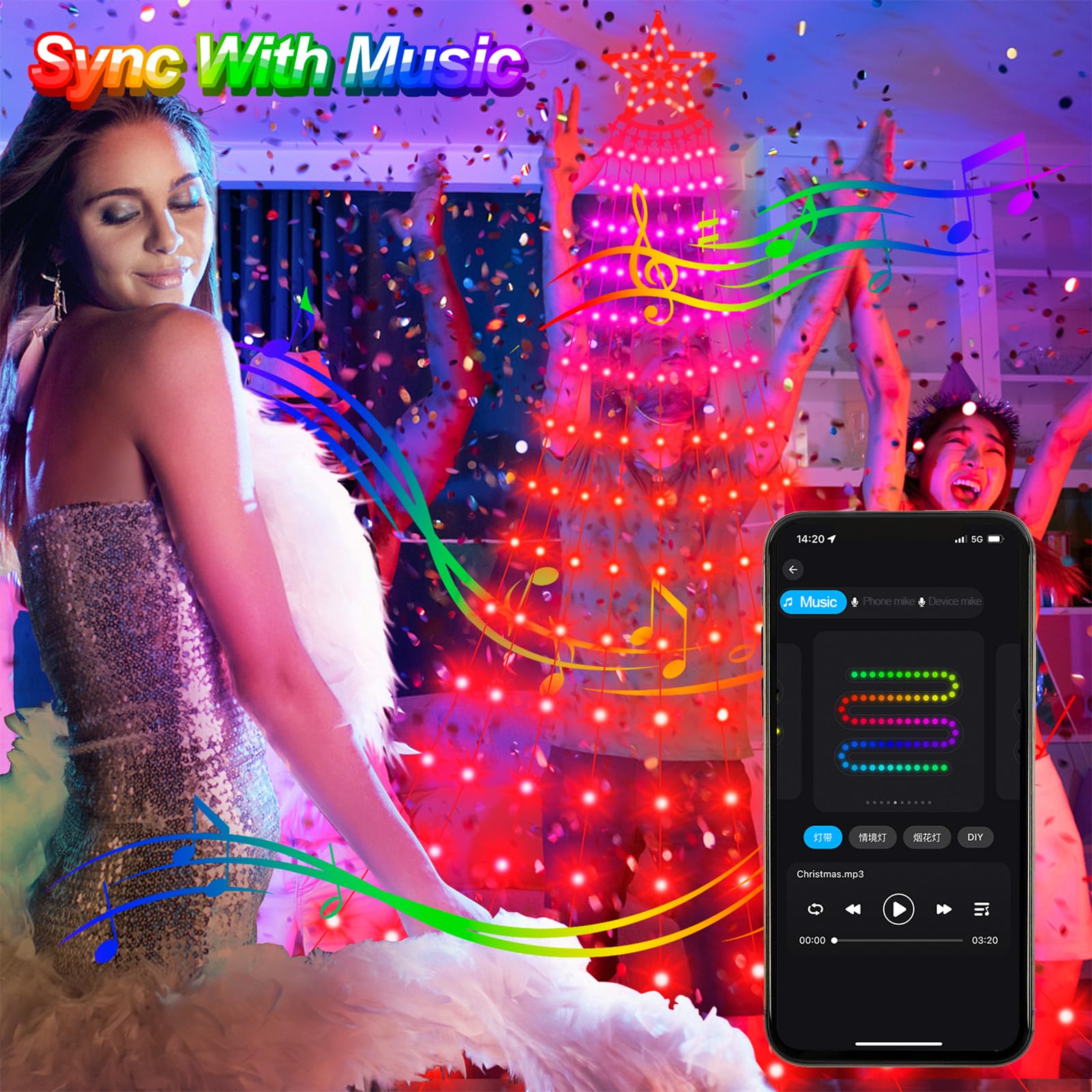 Smart Valentines Day Decorations Lights With Star Topper, 11.48Ft 350 Led Diy Waterfall Tree Lights With Remote Timer Color Chan