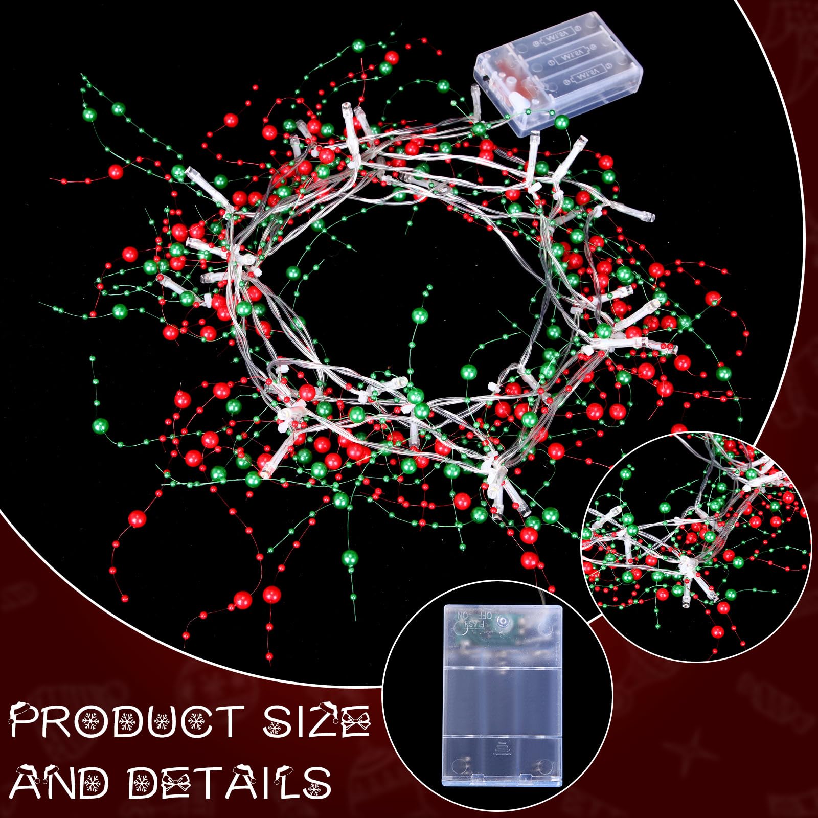 Mudder 30 LEDs Christmas Fairy Lights with Mistletoe Decoration Berry Beaded Garland for Christmas Home Indoor Decor (Rose Gold)