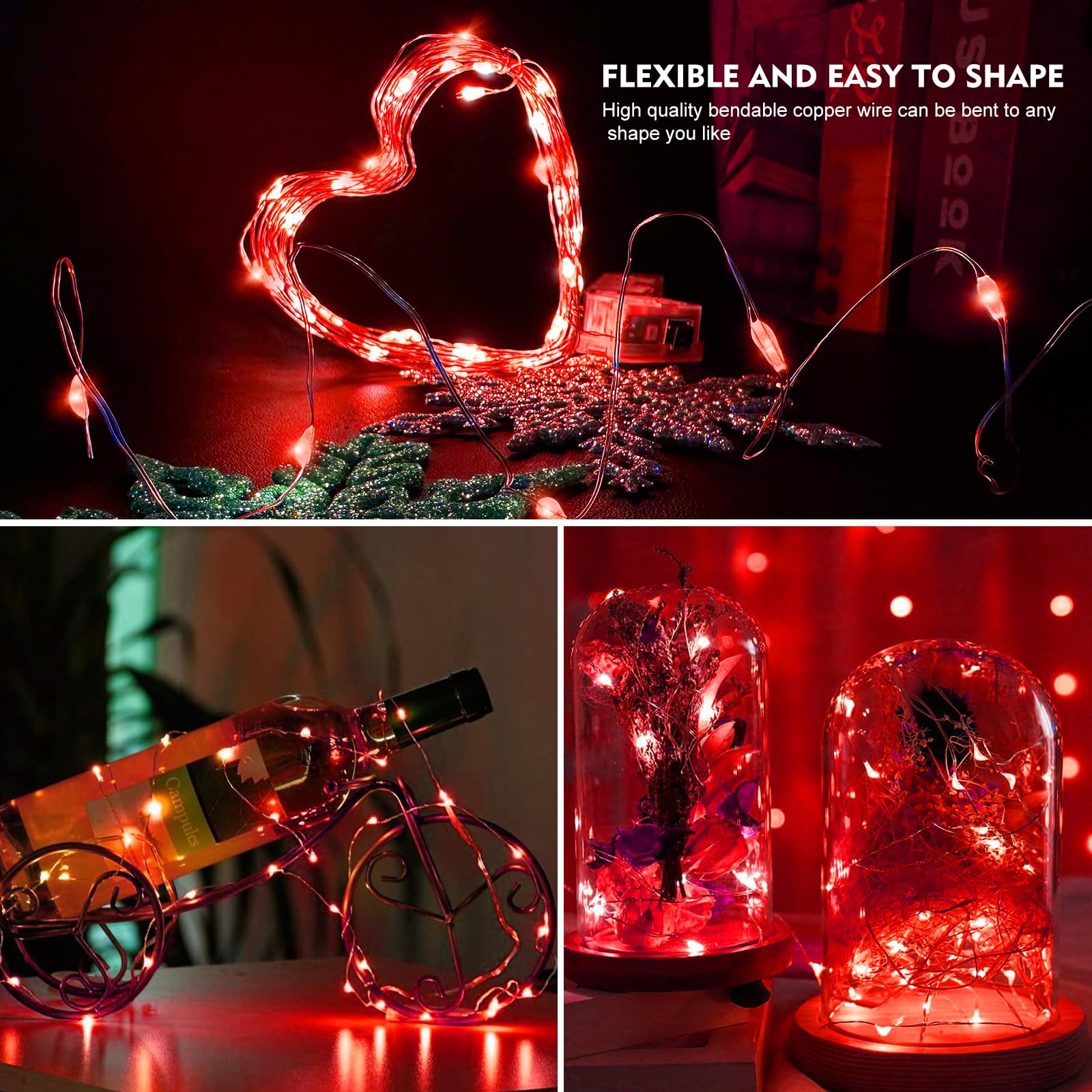 Aikei 24 Pack Led Fairy Lights Battery Operated, String Lights Waterproof 7 Feet 20 Led Firefly Starry Lights For Valentines Day Wedding Party Bedroom Garden Christmas Decoration Red