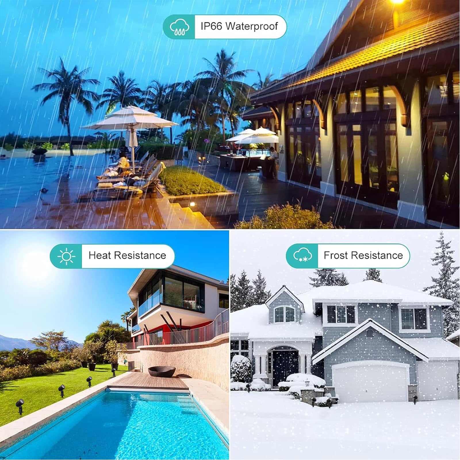 CLY Solar Landscape Spotlights - IP66 Waterproof, Remote Control, 2 Modes, 3 Brightness, 2700-6500K, Black, Model CW, 14M Cable