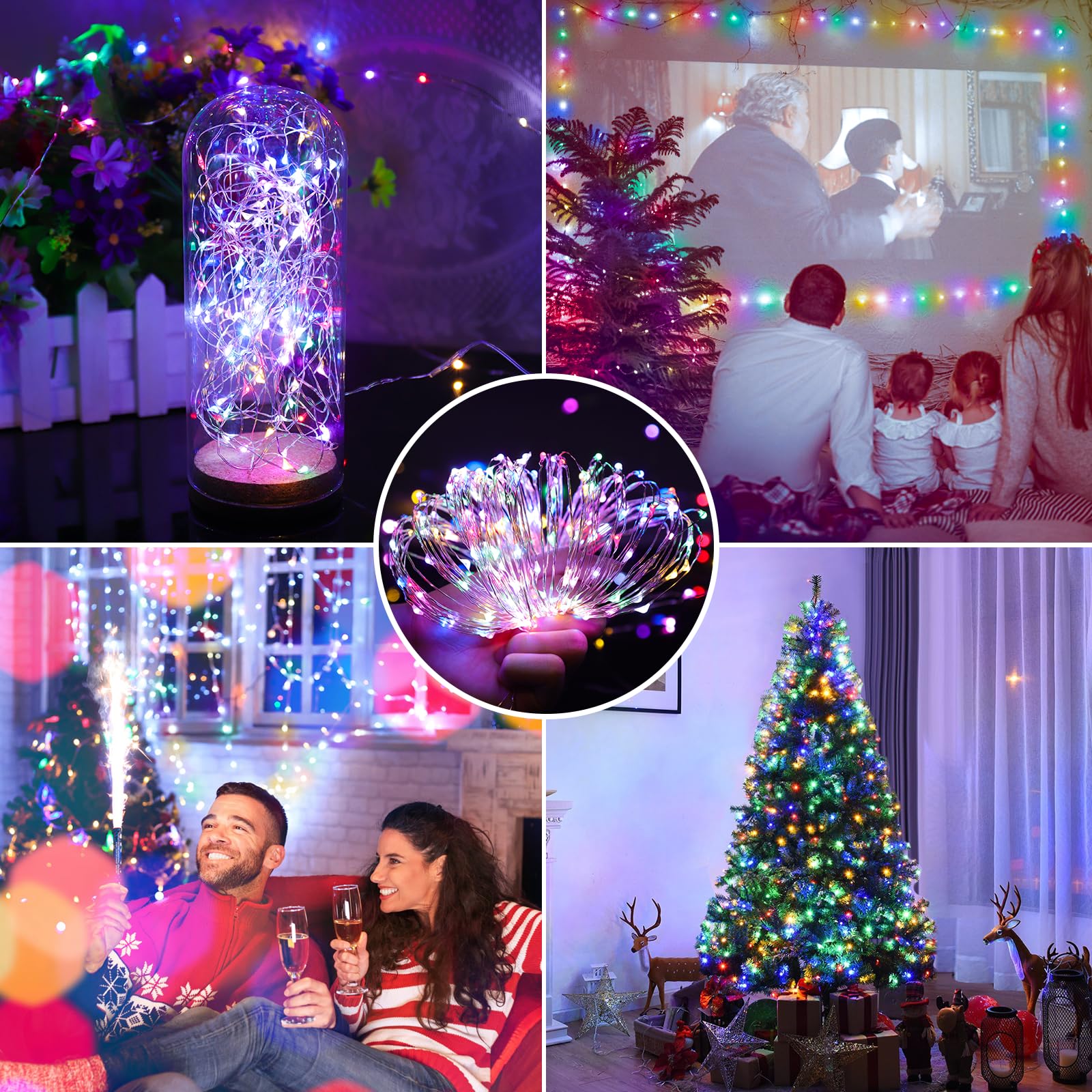 Mlambert 6 Pack 33Ft Fairy Lights Battery Operated With Remote And Timer, Dimmable Waterproof 8 Modes Twinkle Light For Christmas Decor-Multicolor
