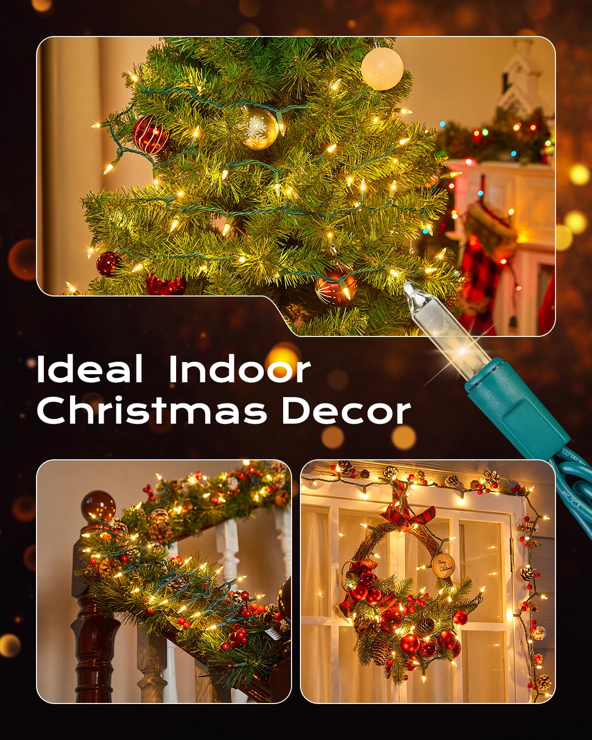 Brightown Clear Christmas String Lights  100-Count 25Ft Incandescent Bulb Mini Lights For Indoor Holiday Decor  Christmas Tree Garland Wedding Party Multi-Use Festival Decoration  Green Wire