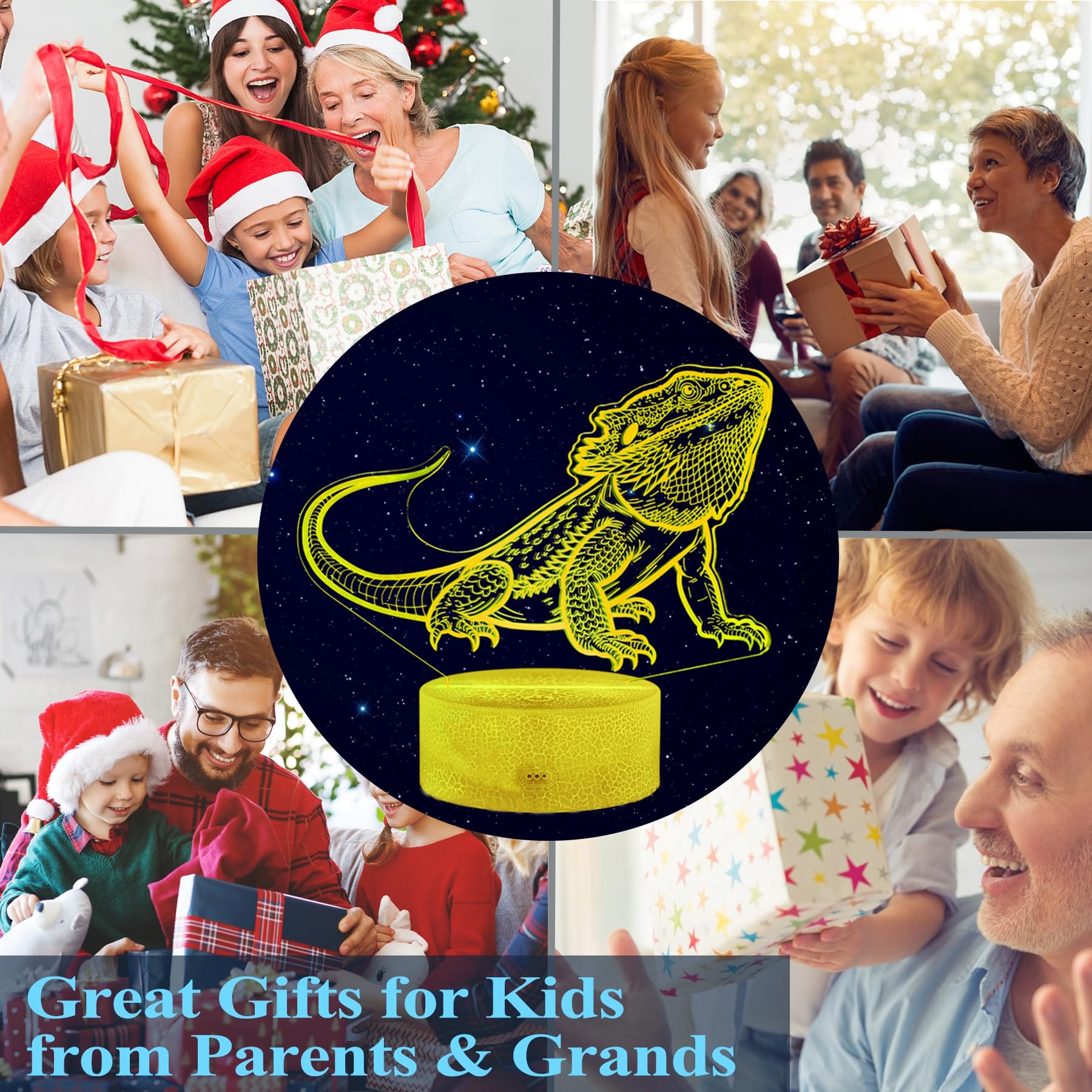 POSSHE 3D Bearded Dragon Night Light, 16 Color Remote Control, MY-3D LAMP-CRACK