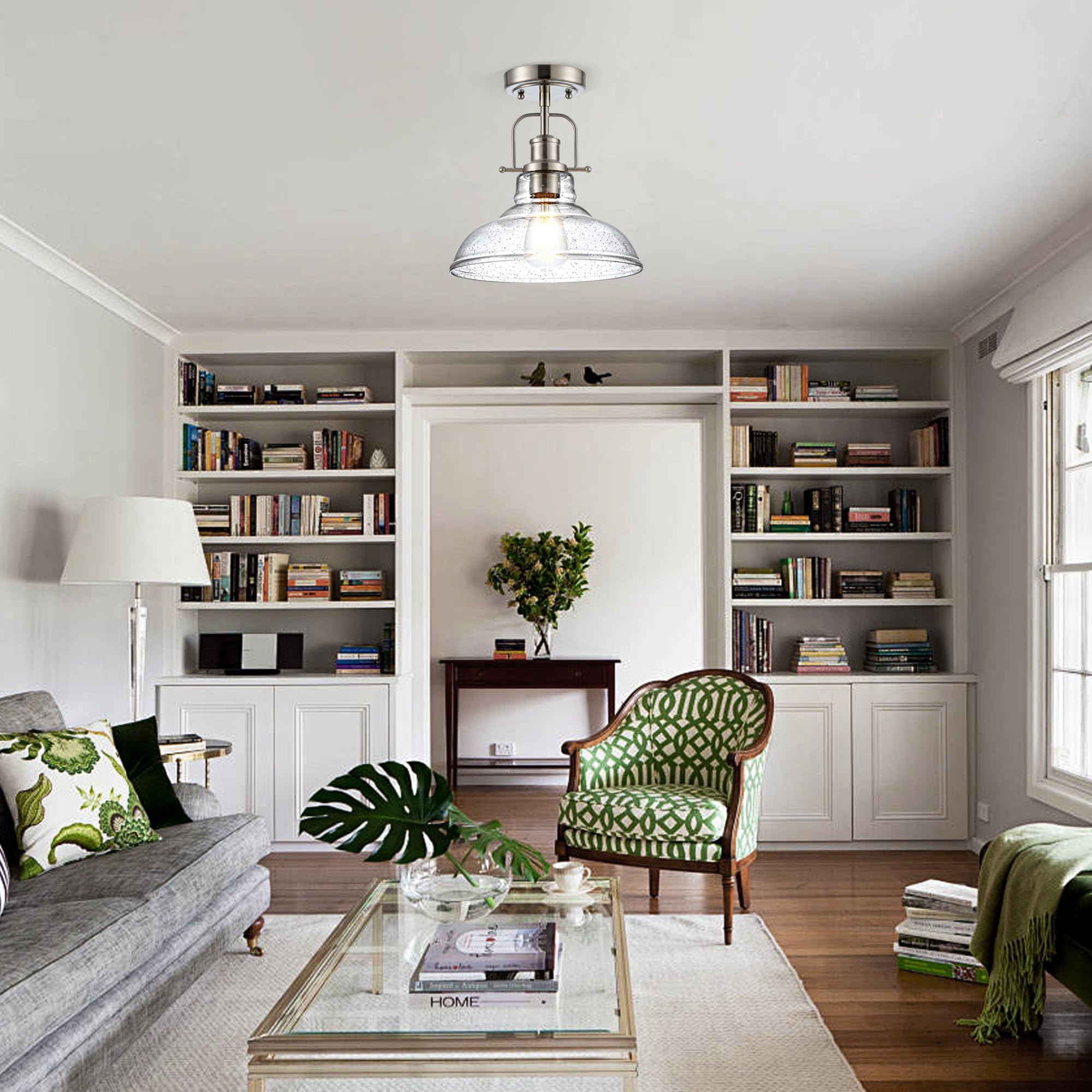 Zlepmlla Modern Flush Mount Ceiling Light Fixture, < Bulb Not Included> Brushed Nickel Finished With Clear Glass Shade, Farmhouse Light Fixture For Kitchen Island Entryway Porch Foyer Dining Room