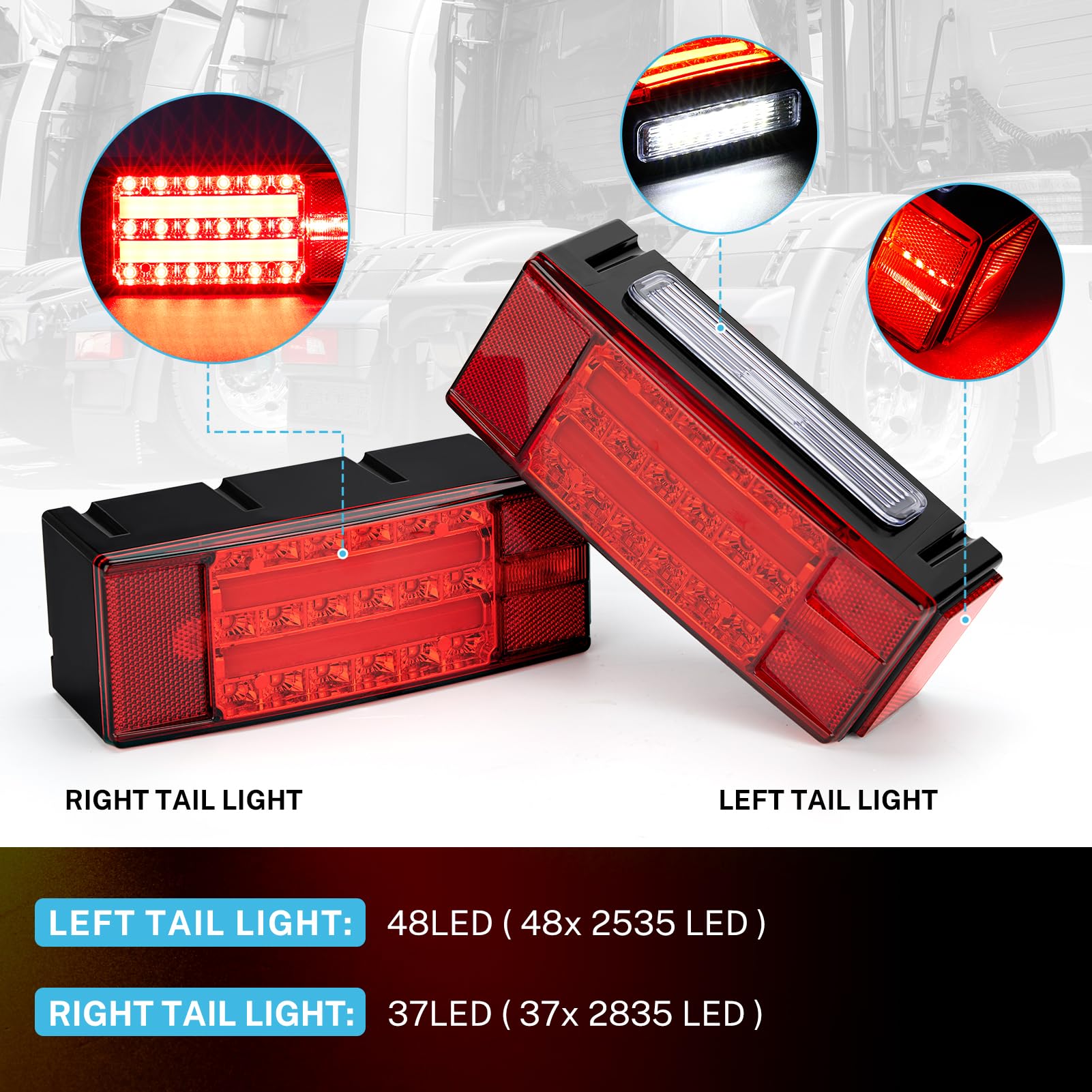 Kohree Submersible Led Trailer Lights Kit, 12V Super Bright Utility Brake Stop Turn License Tail Lights, Rectangular Trailer Lig