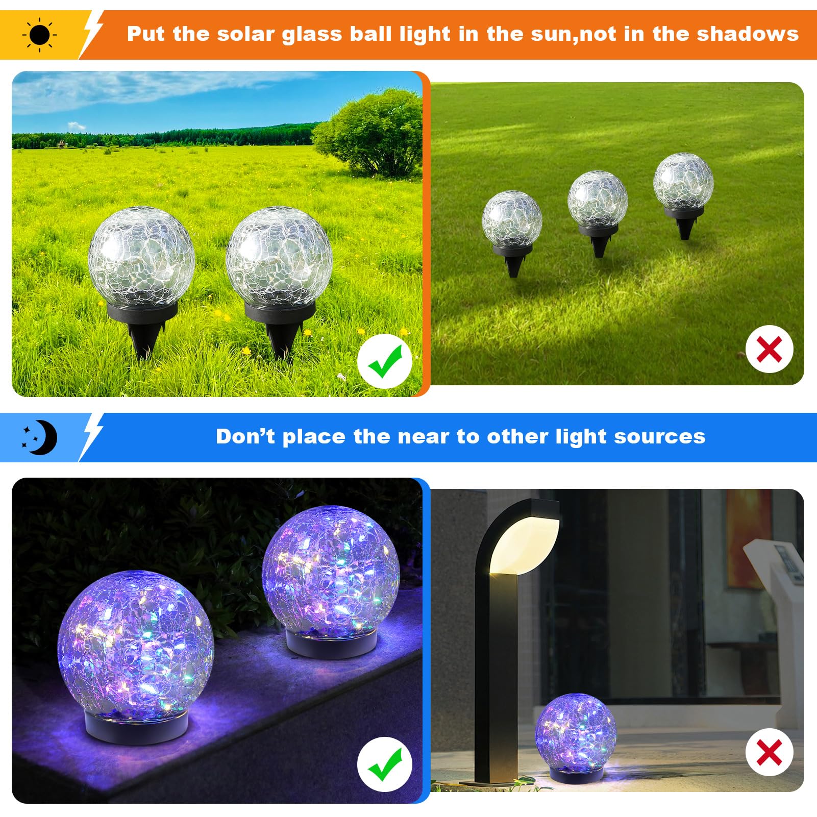 MLKNK Solar Globe Lights - Waterproof  ed Glass Orbs for Lawn, Patio, Yard - 2 Pack, Multicolor