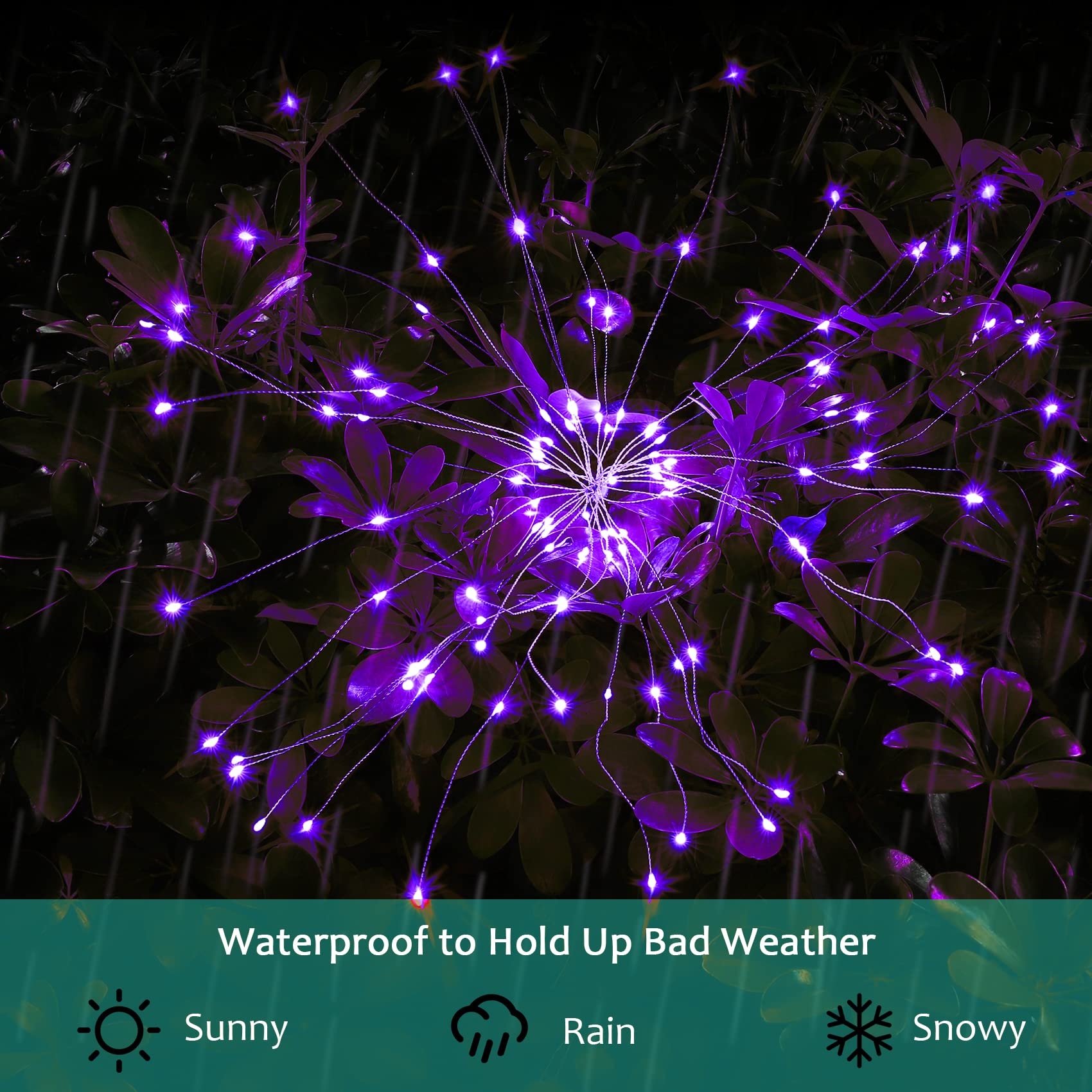 JJGoo Solar Garden Lights, 2 Pack 120 LEDs, Waterproof Outdoor Firework Lights, Purple
